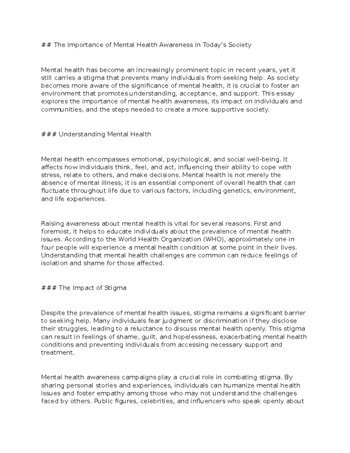 The Importance of Mental Health Awareness in Today - As society becomes ...
