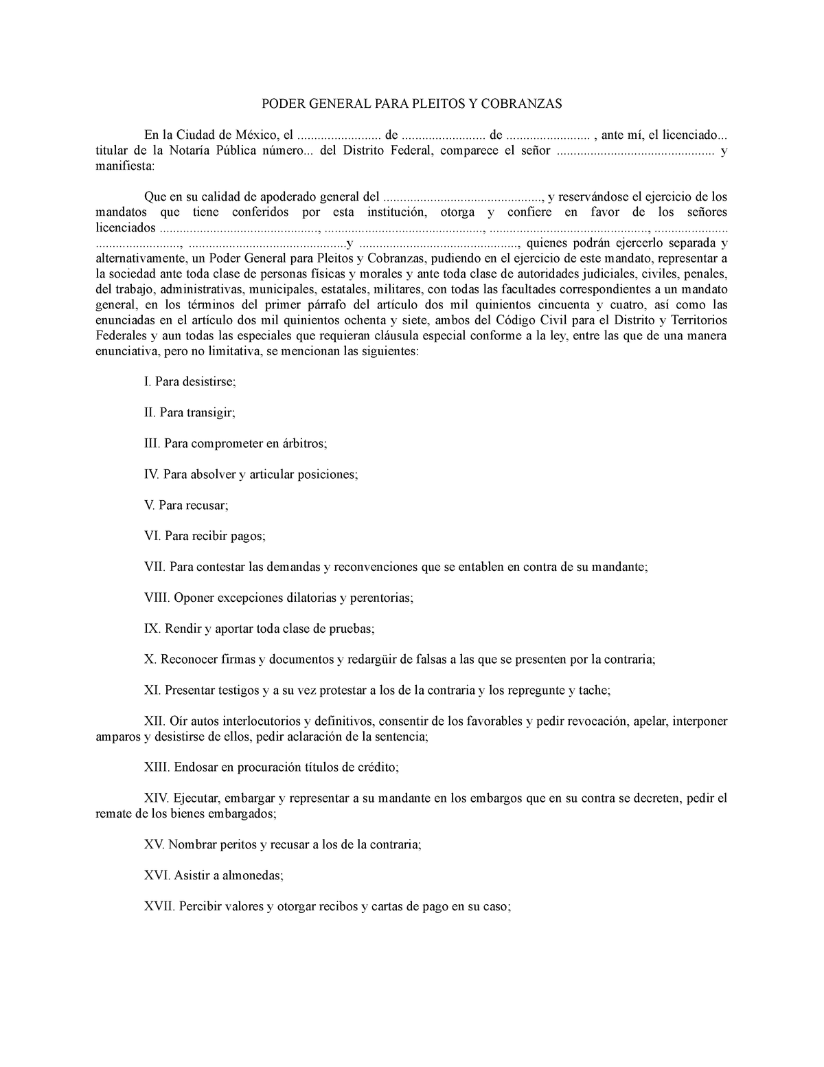 Poder General Para Pleitos Y Cobranzas Poder General Para Pleitos Y Cobranzas En La Ciudad De 3846