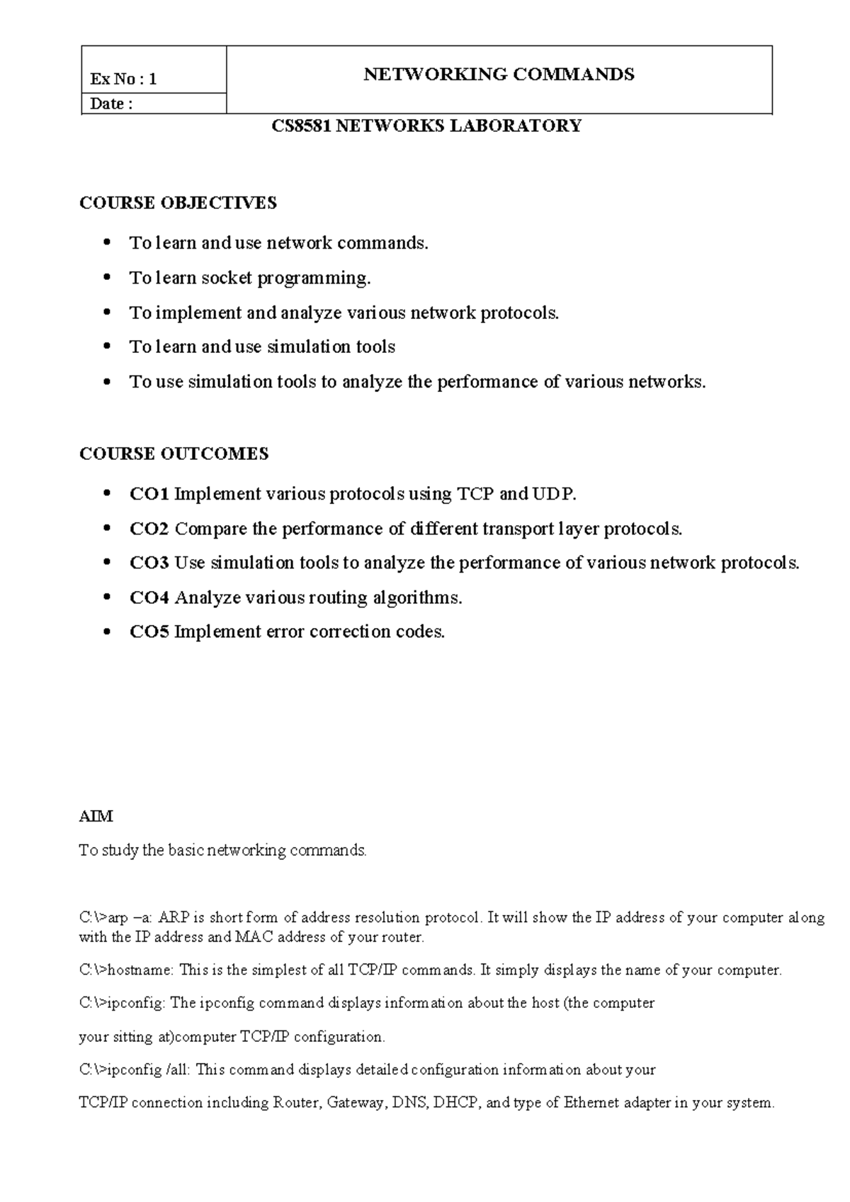Vnd.openxmlformats-officedocument - CS8581 NETWORKS LABORATORY COURSE ...