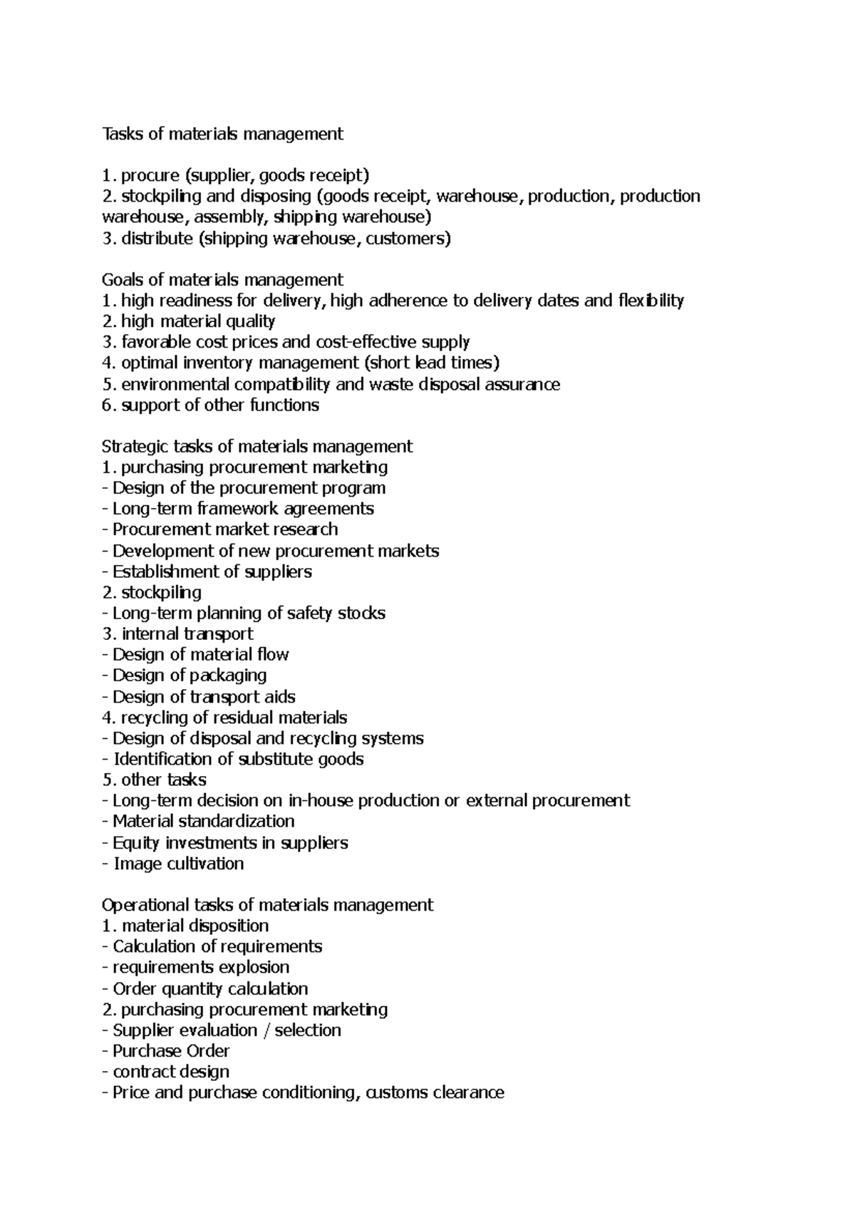 Tasks of materials management - Tasks of materials management procure ...