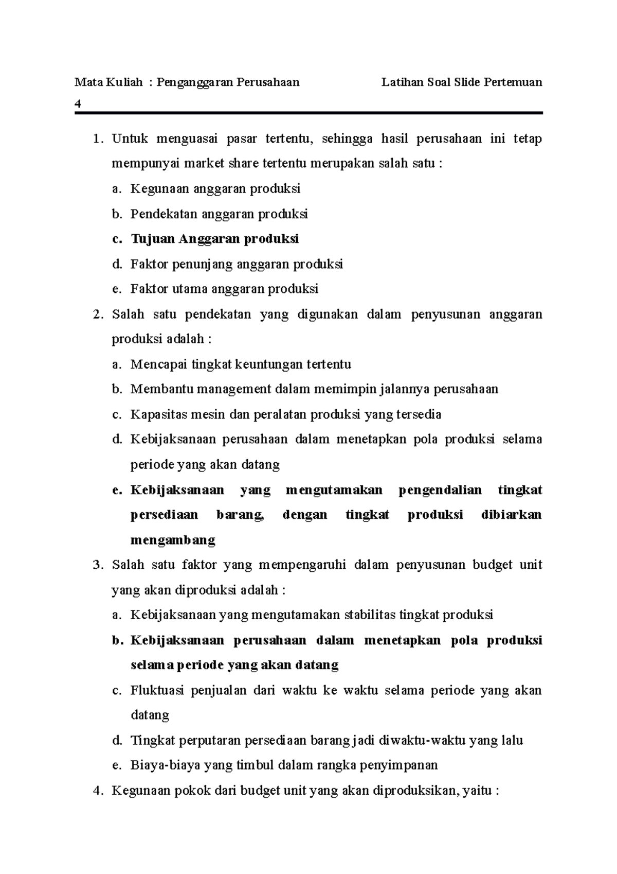 Jawaban Slide Pertemuan 4 PP - Mata Kuliah : Penganggaran Perusahaan ...