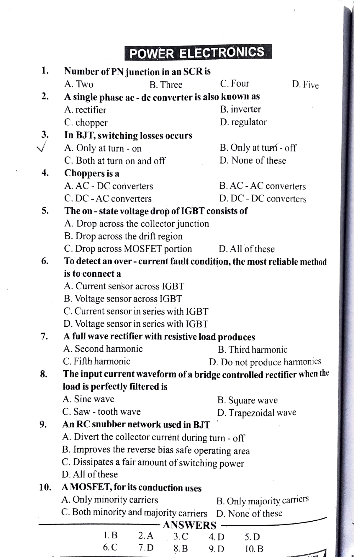 Power Electronics Mcqs - 10. POWER ELECTRONICS Number Of PN Junction In ...