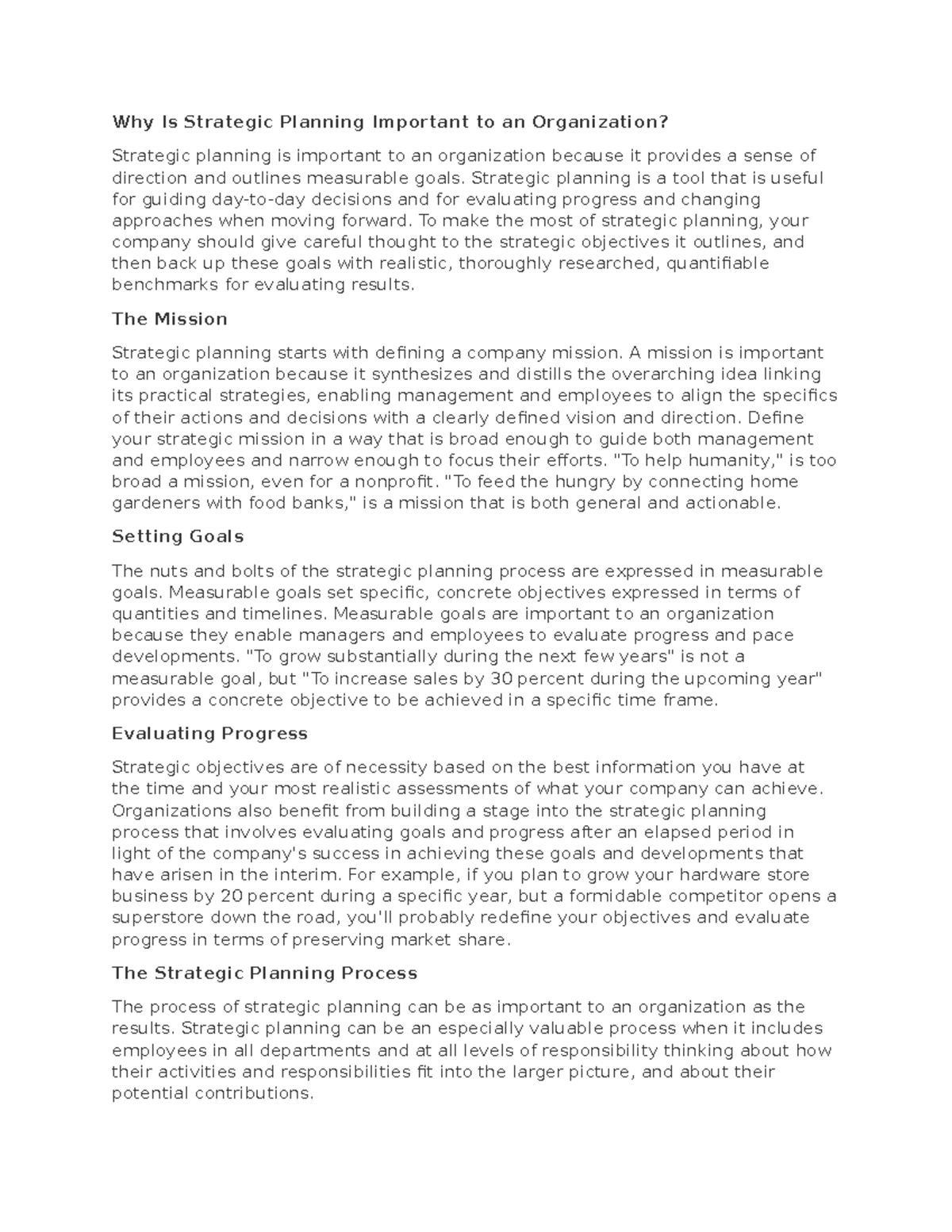 Why Is Strategic Planning Important To An Organization Strategic