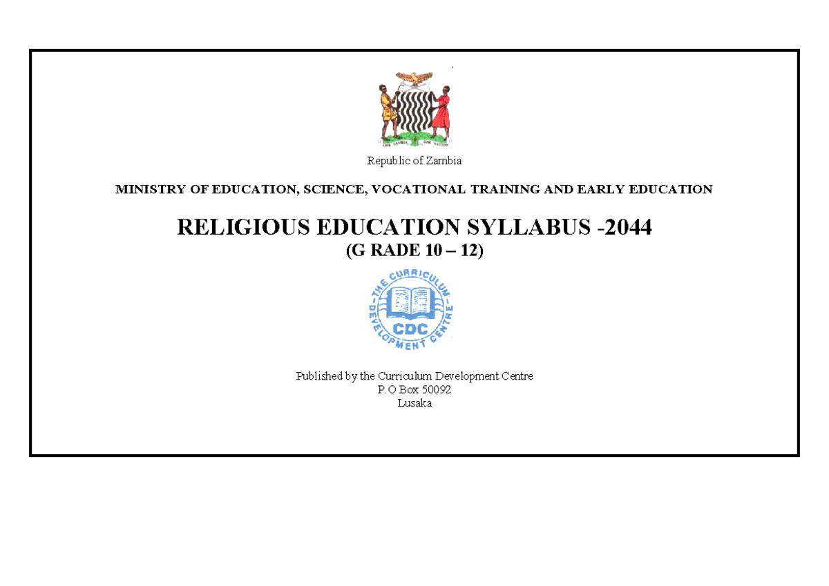 Grade1012RESyllabus 2044 ZEPH Ready Dec 2013 Republic of Zambia