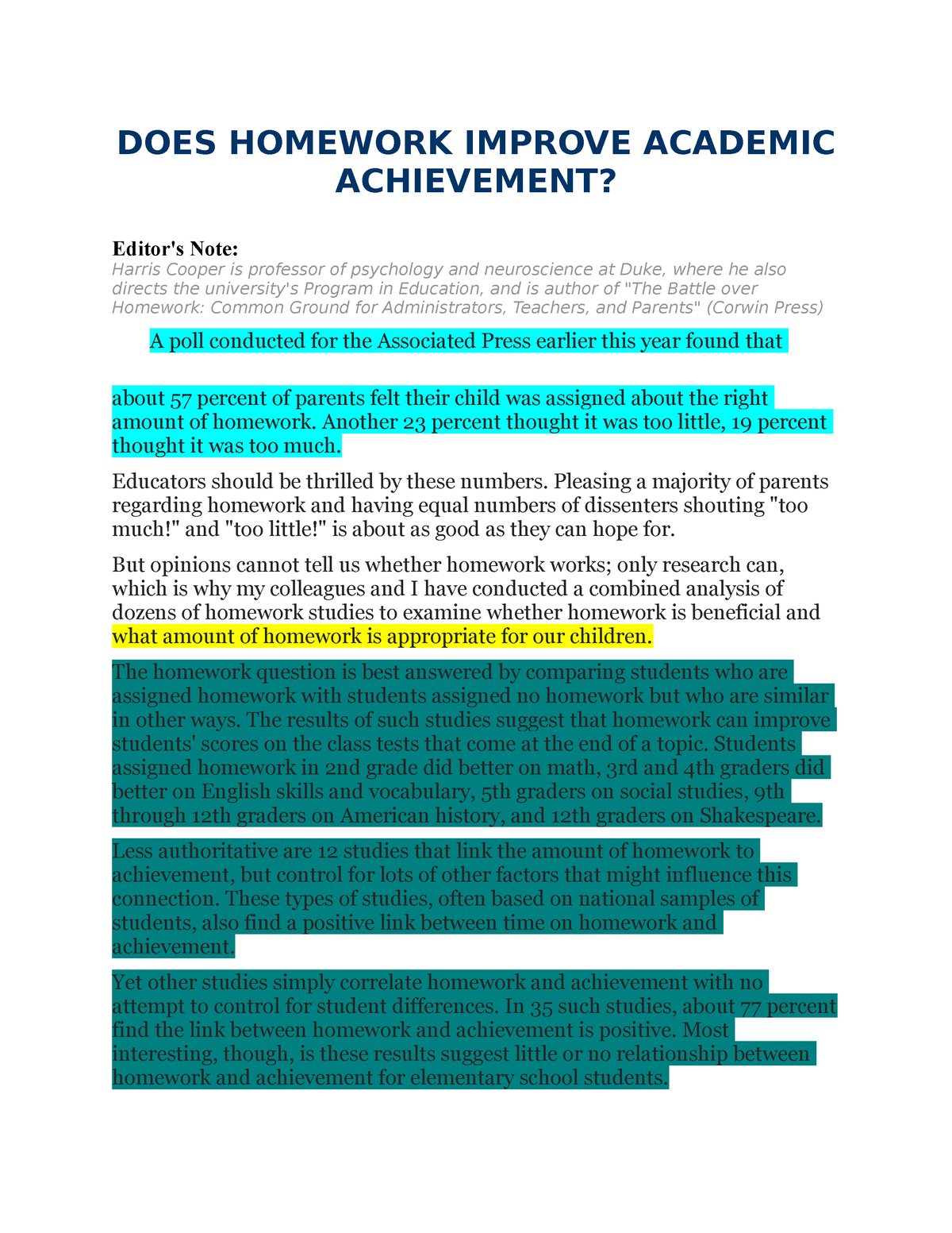 does homework improve academic achievement pdf