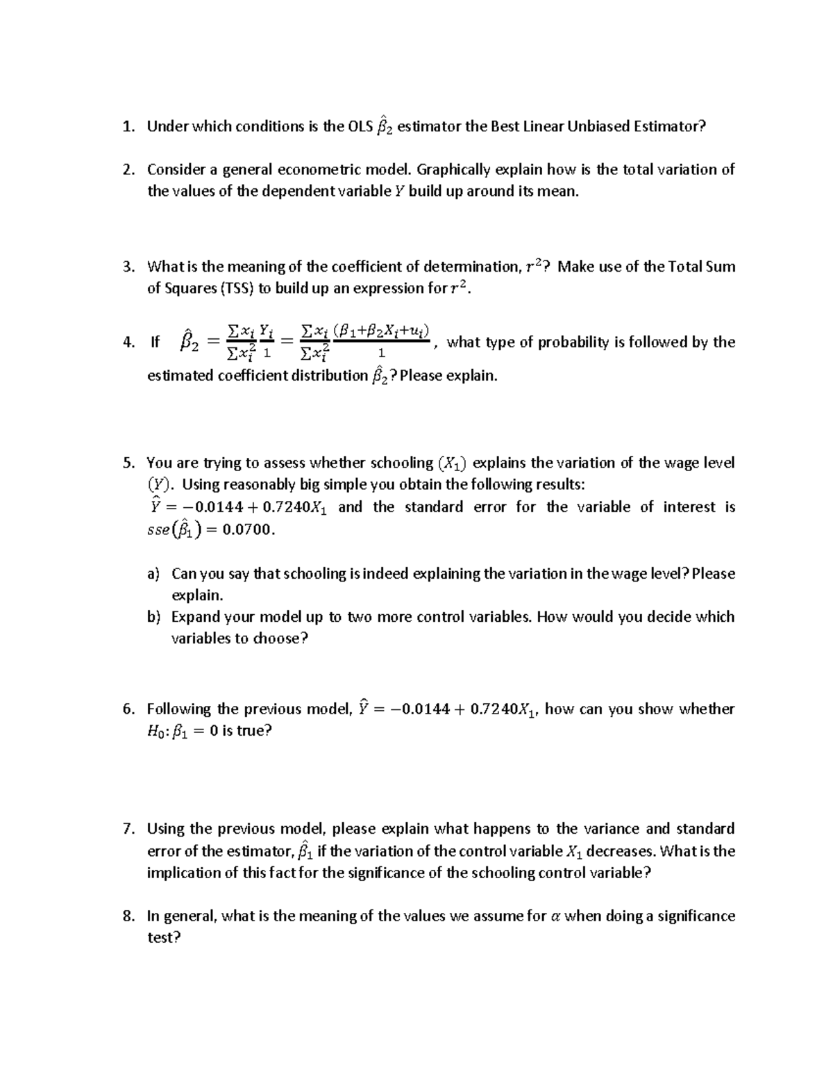 Exam preparation - Under which conditions is the OLS 끫뷺̂ 2 estimator ...