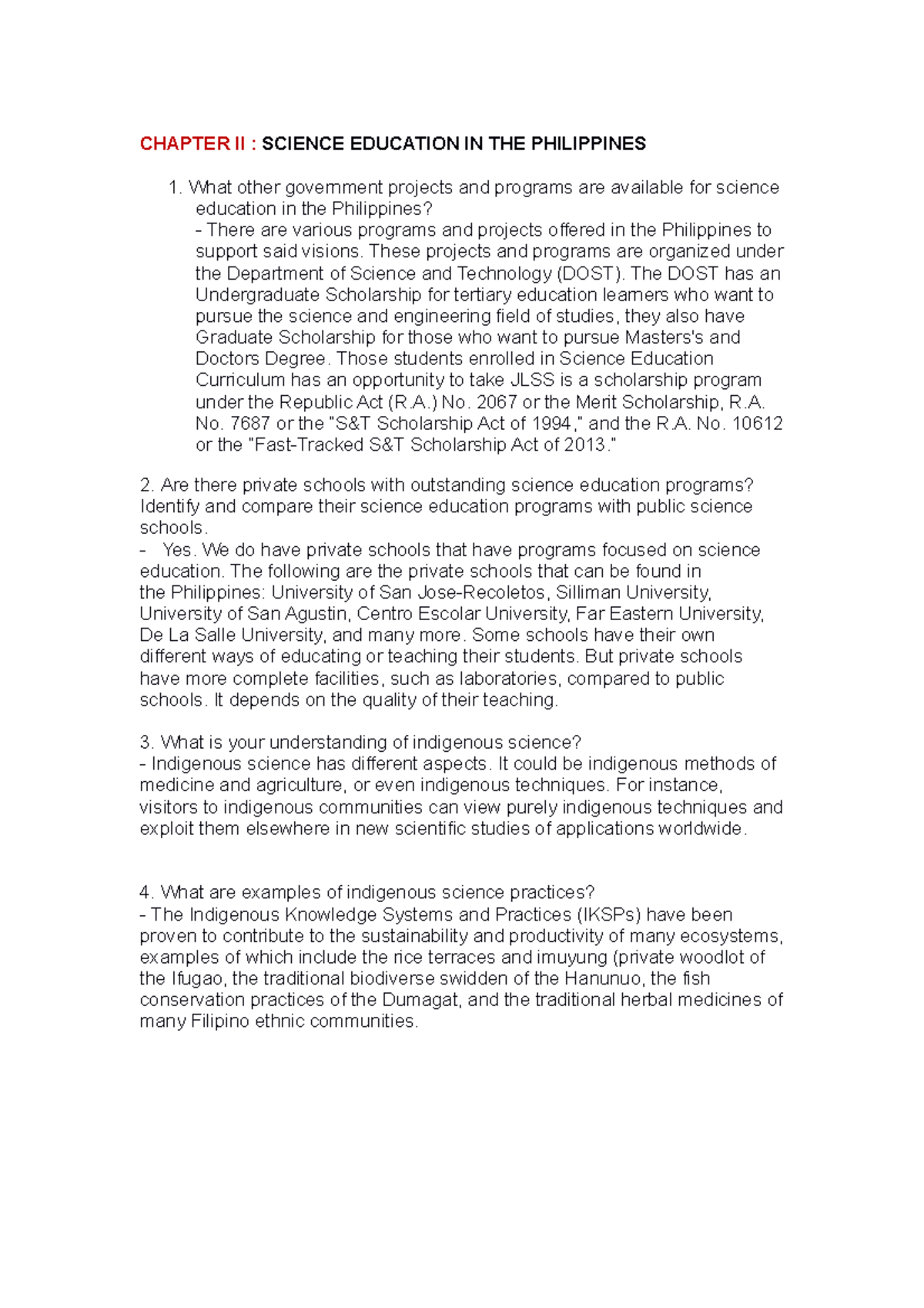 CHAPTER II SCIENCE EDUCATION IN THE PHILIPPINES CHAPTER II