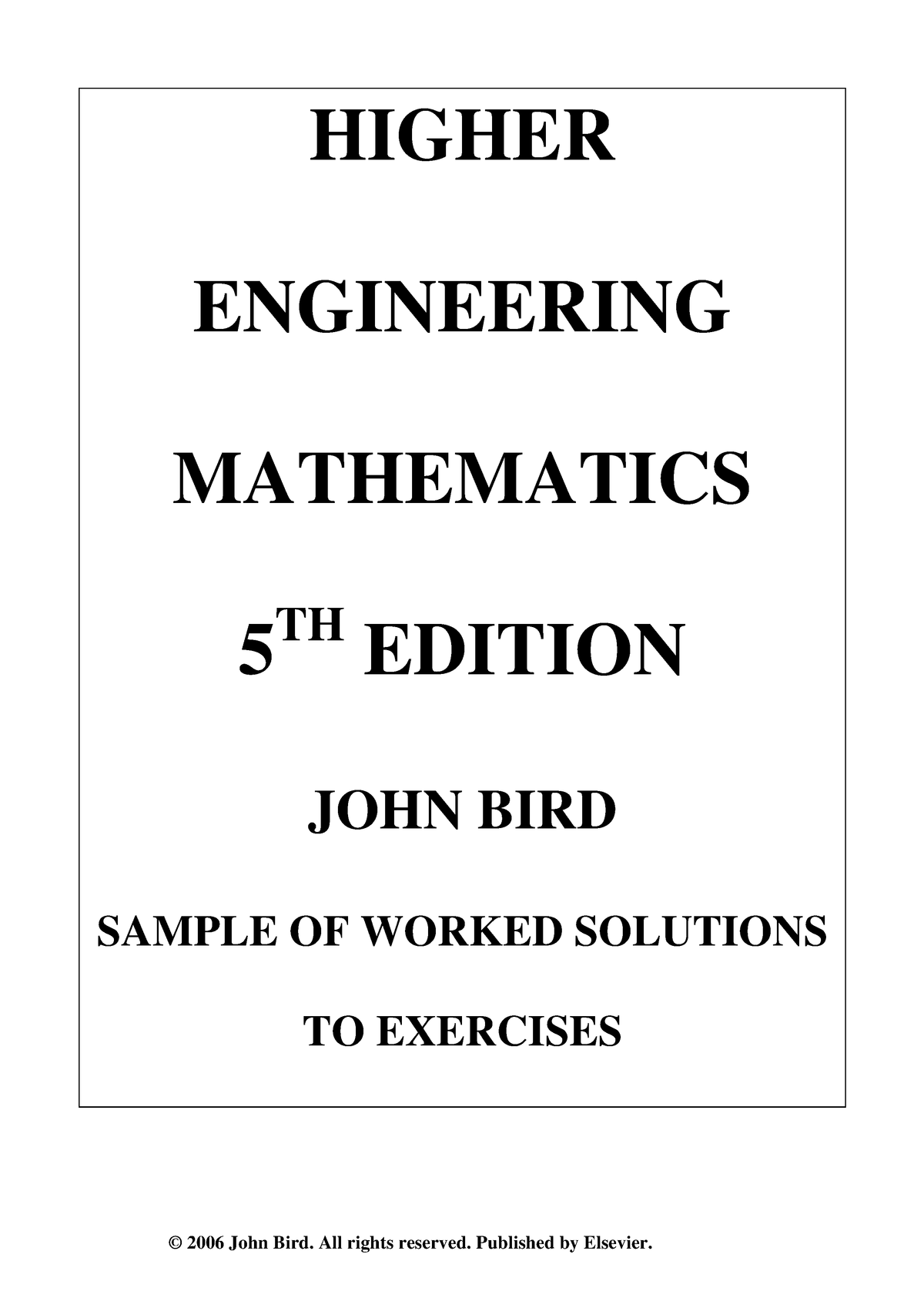 Bird Higher Engineering Mathematics 5e Solutions - 