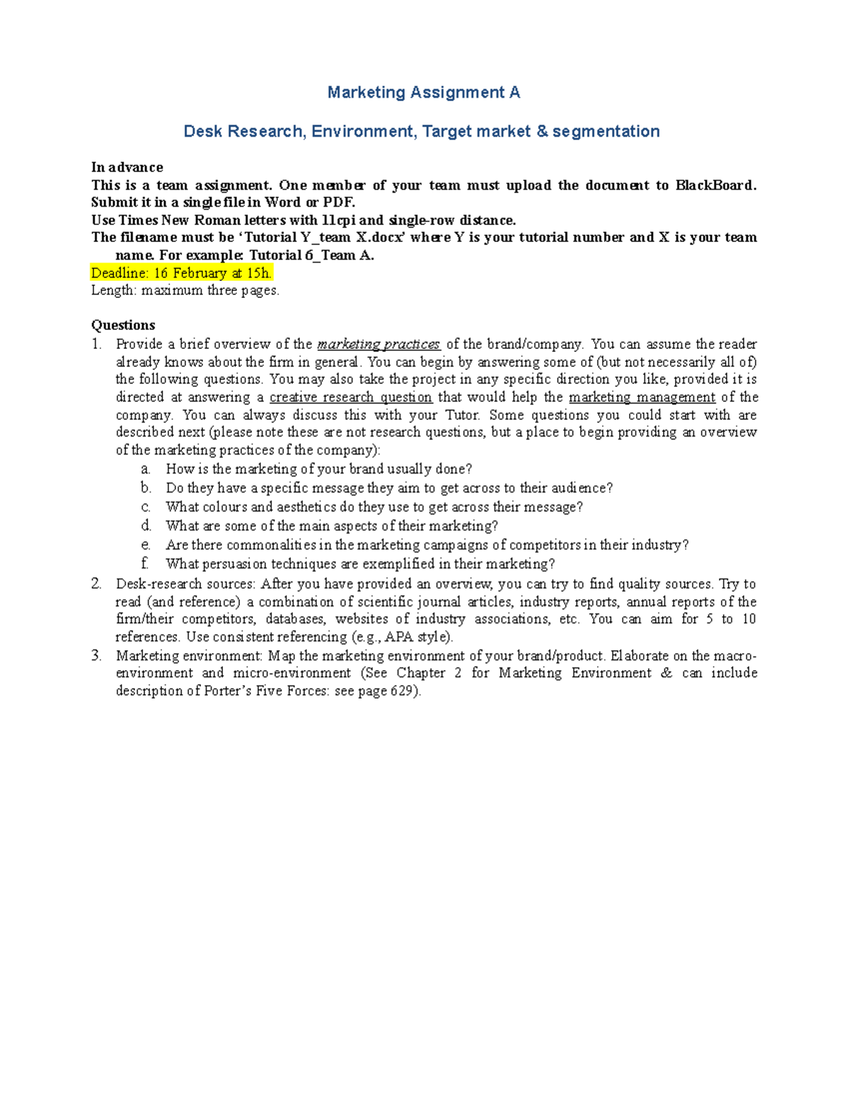 Assignment A Desk Research, Environment, STP Marketing Assignment A