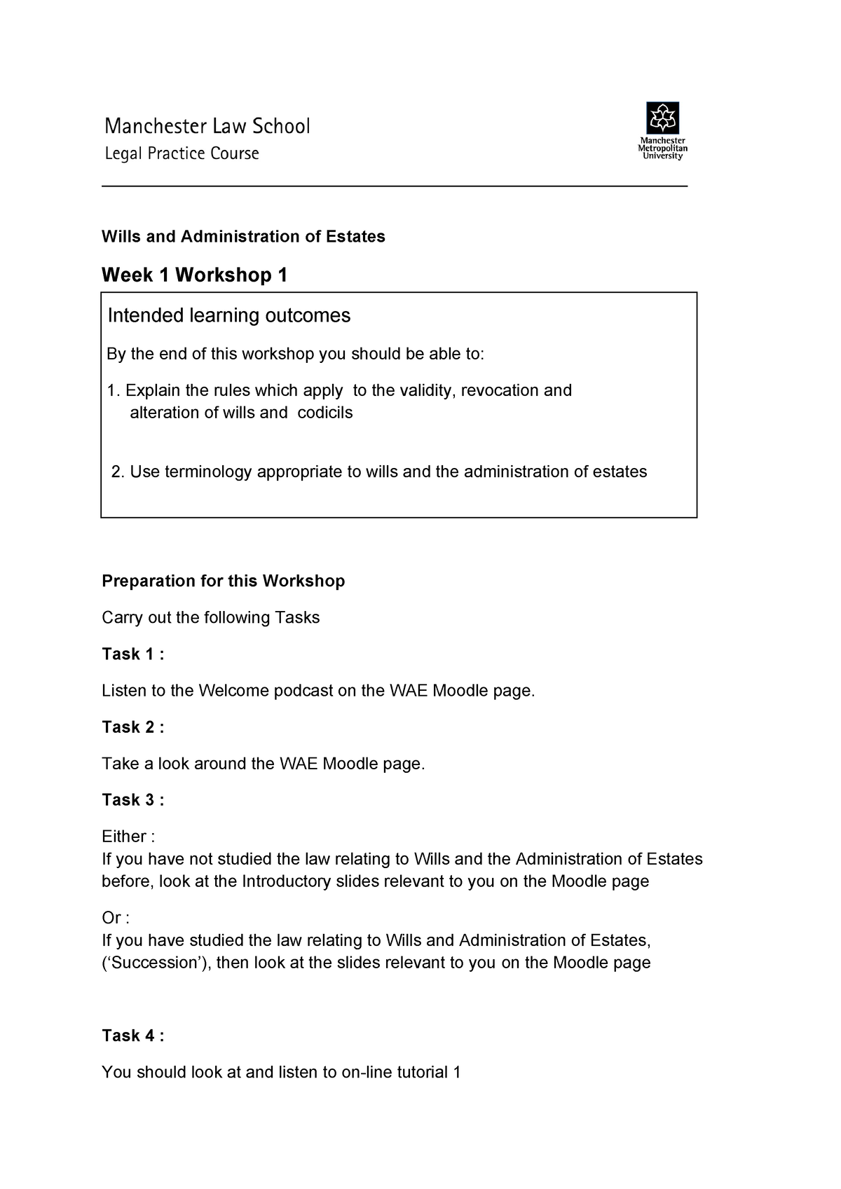 Wksp 1 ILOs And Prep - Wills Prep - Wills And Administration Of Estates ...