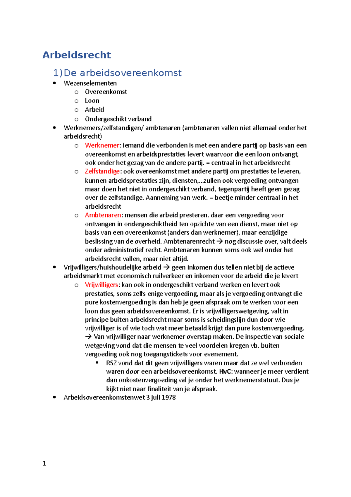 Arbeidsrecht - Samenvatting Notities - Arbeidsrecht 1)De ...