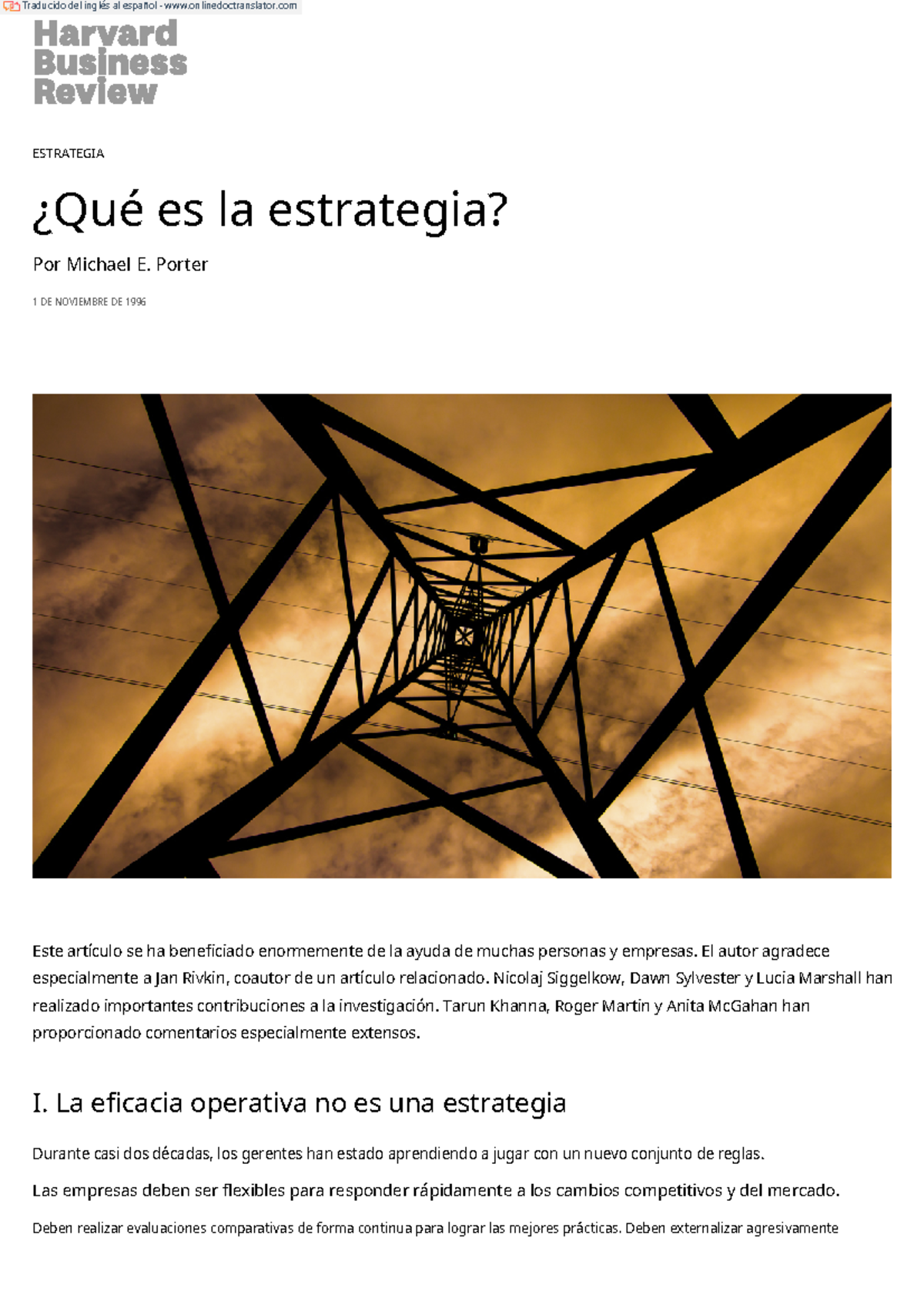 What Is Strategy - HBR - TEXTO EN CASTELLANO PARA REALIZAR LA PRACTICA ...