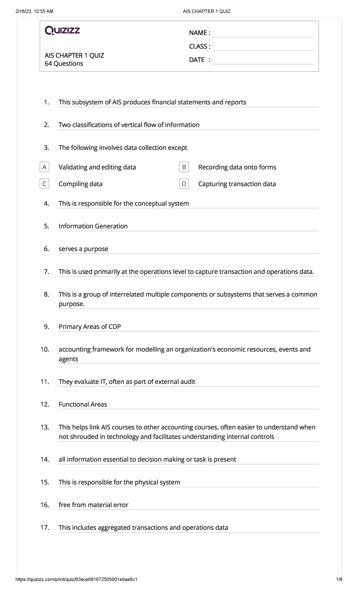 Ais Chapter 1 Quiz Quiz Ais Chapter 1 Quiz 64 Questions Name Class Date This Subsystem Ais Chapter 1 Quiz Quiz Ais Chapter 1 Quiz 64 Questions Name Class Date This Subsystem