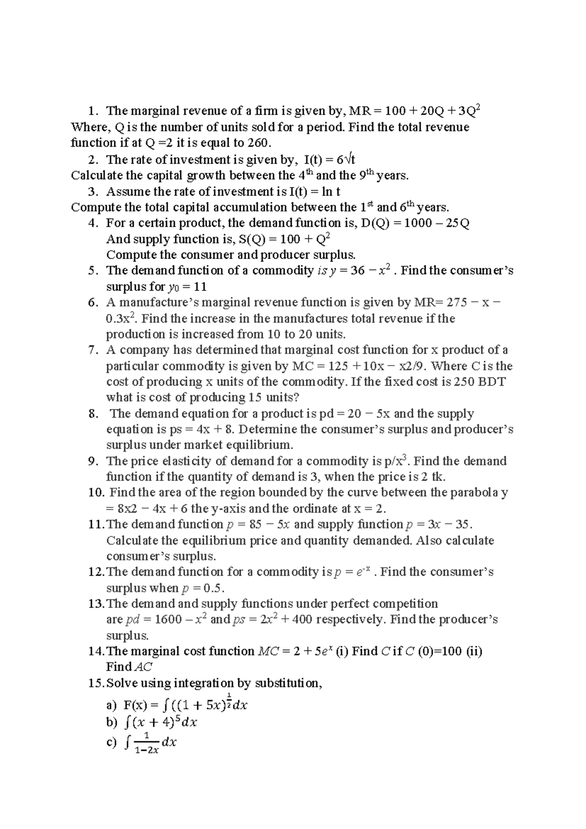 Integration and Lagrange Multiplier Practice Sheet 1 - The marginal ...