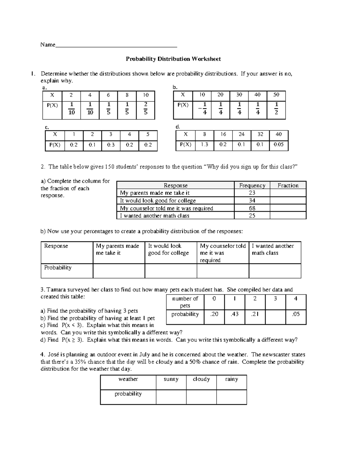 U6L2 HW Probability Distribution WS (with solutions) - a. X 2 4 6 8 10 ...