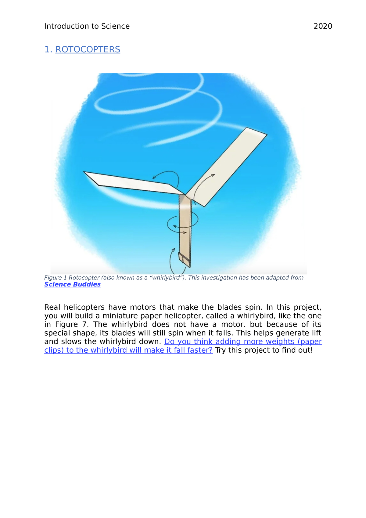 rotocopter experiment hypothesis