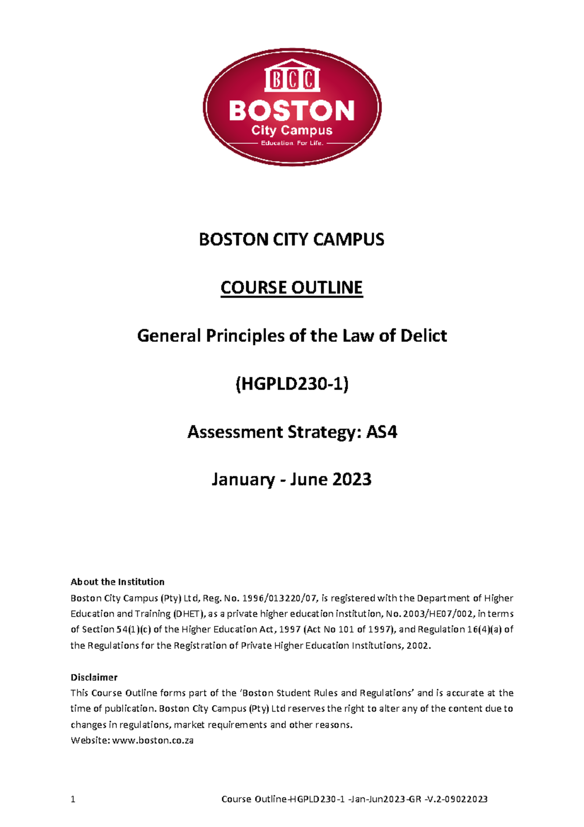 Course Outline Hgpld 230 1 Jan June2023 GR V - BOSTON CITY CAMPUS ...