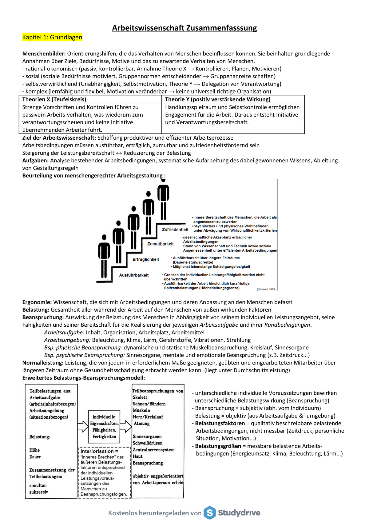 Zusammenfassung - Vorlesung - Arbeitswissenschaft - Arbeitswissenschaft ...