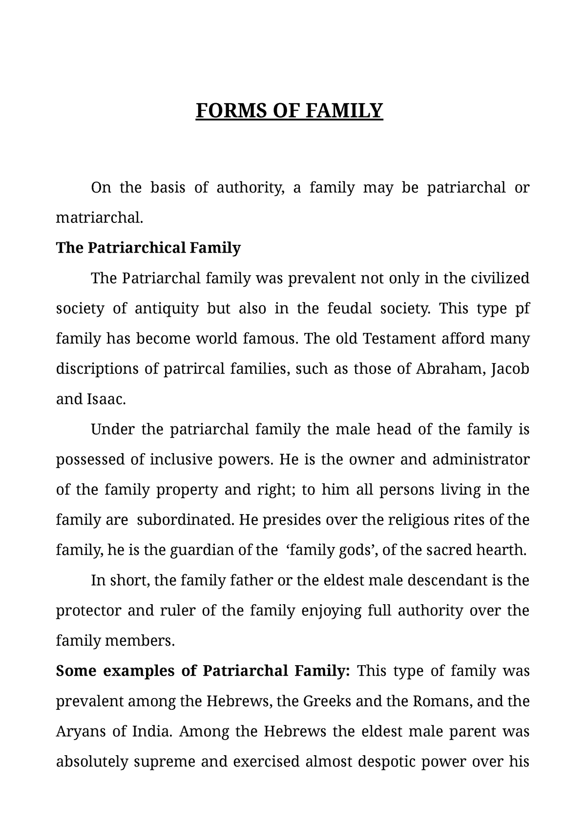 Family FORMS OF FAMILY On The Basis Of Authority A Family May Be 