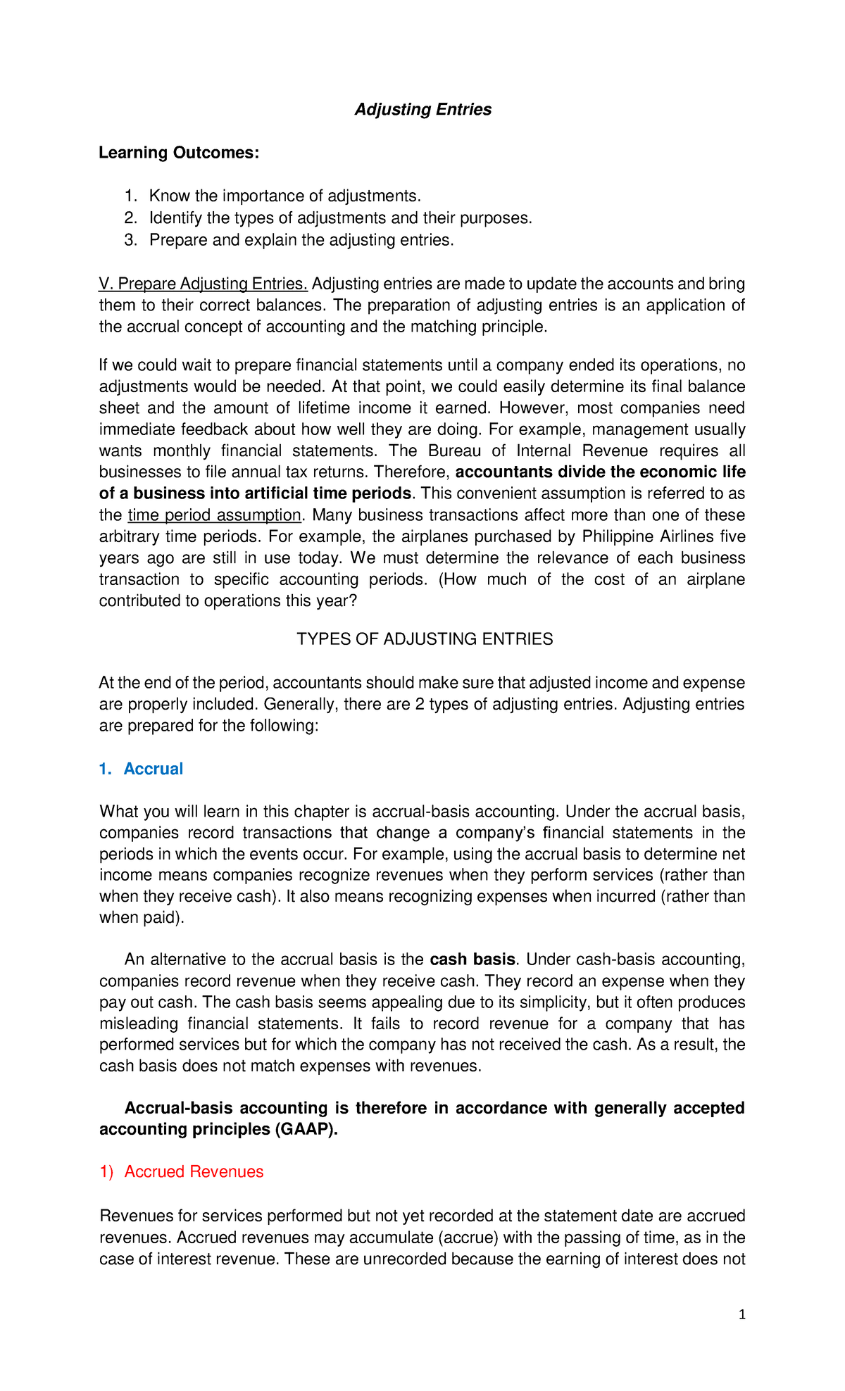 Information Sheet 5 - accounting notes - Adjusting Entries Learning ...