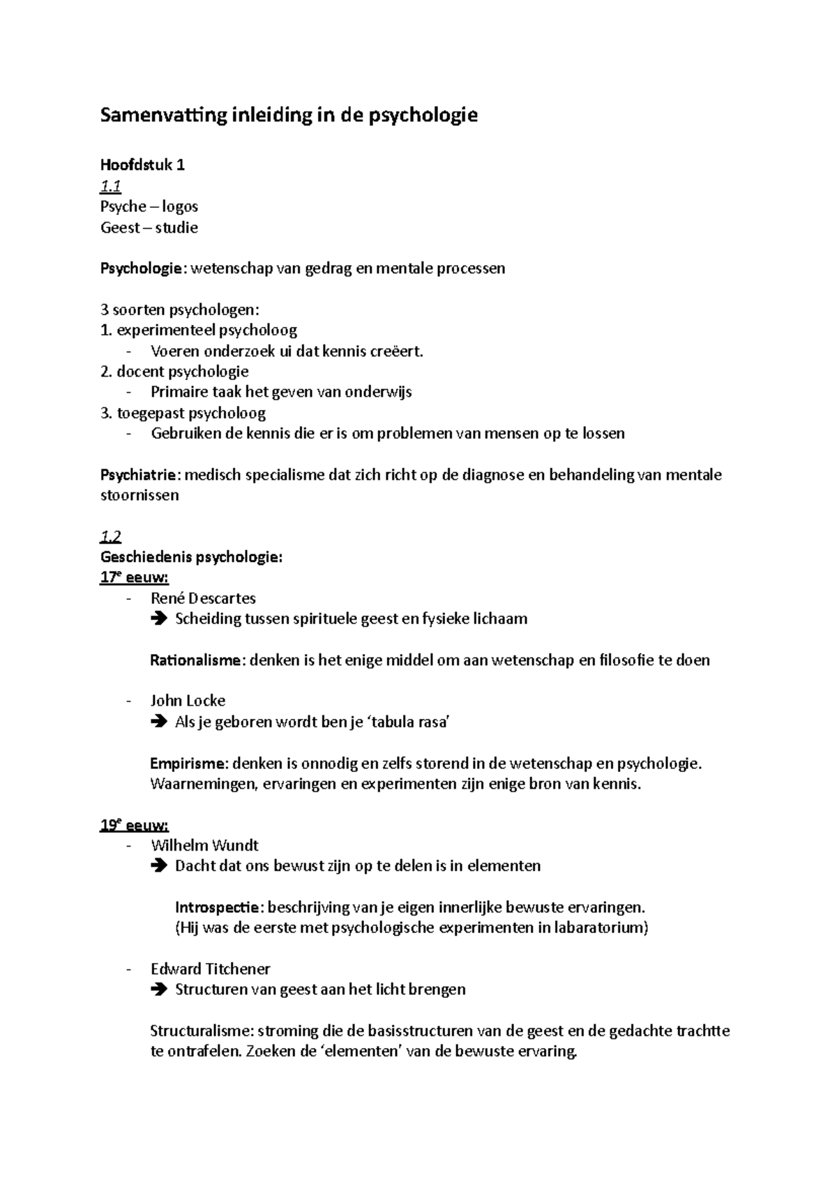 Samenvatting Inleiding In De Psychologie - Samenvatting Inleiding In De ...