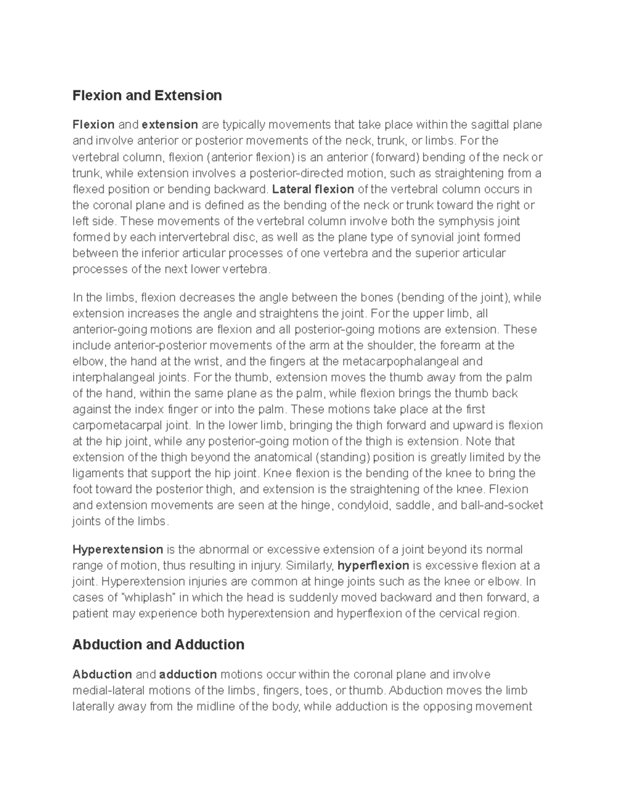 Biology Notes 12 All about bones and movements Flexion and