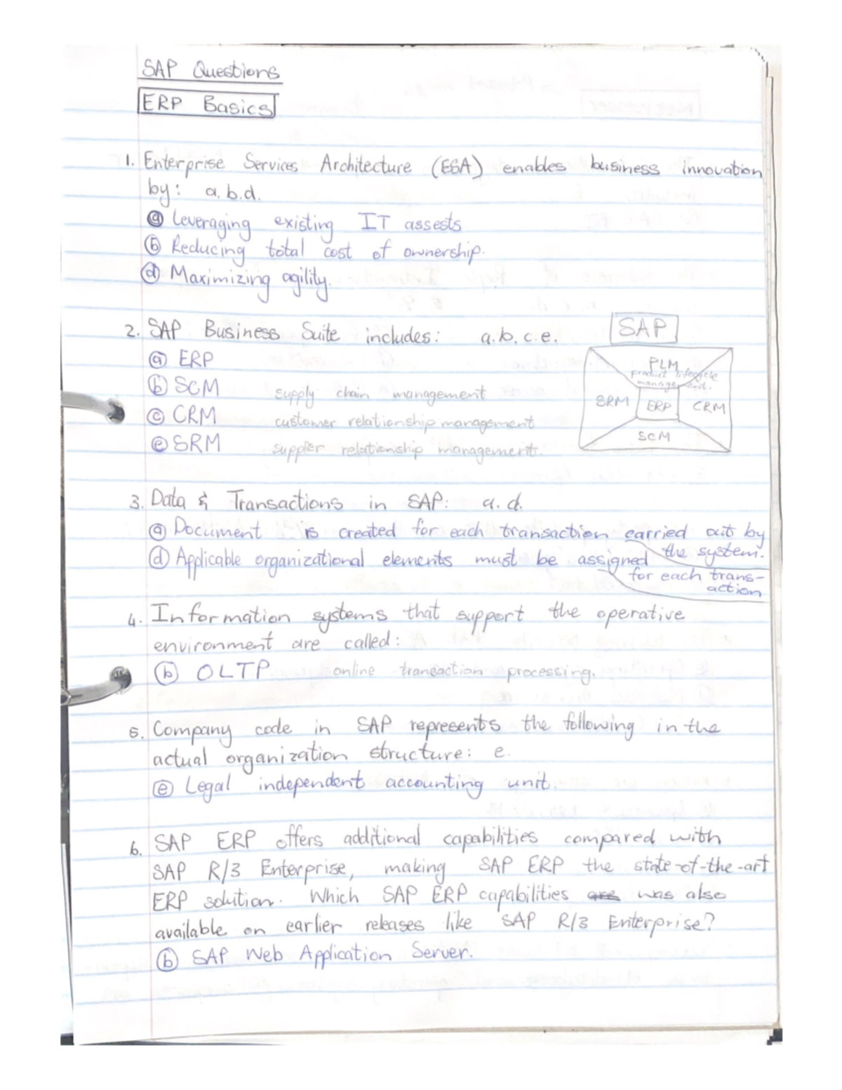 BOB310 -SAP Questions and ERP Basics - BOB 310 - Studocu