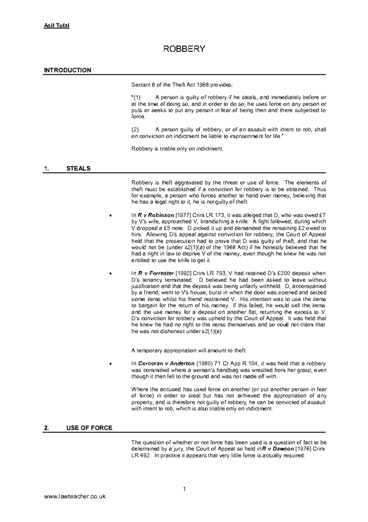Robbery - LLB - $VLI 7XIDO ZZZ ODZWHDFKHU FR XN 52%%(5