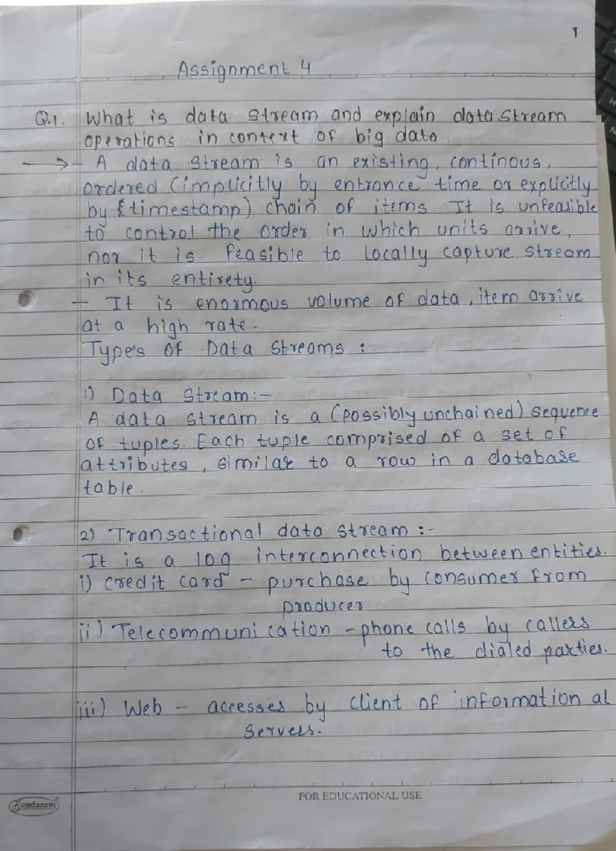 BDA 4 Assignment - BDA - Notes - QWhat is data sineam and explain cloto ...