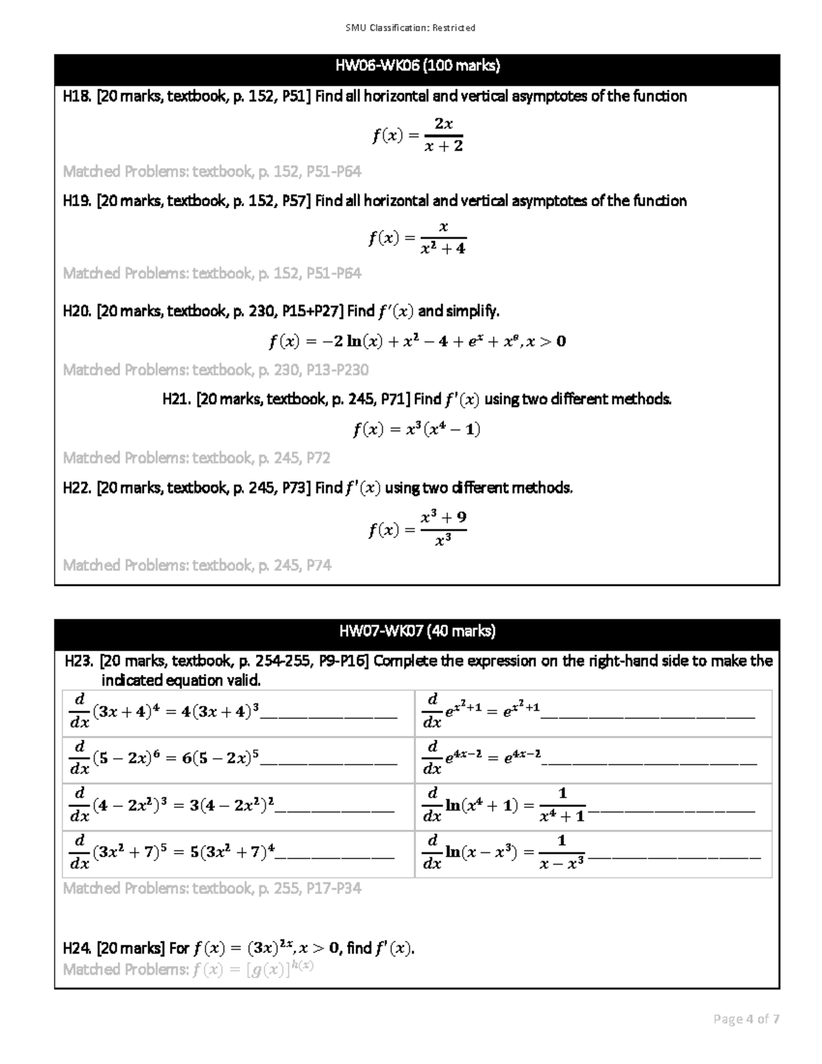Calculus Homework - Page 4 of 7 SMU Classification: Restricted HW 06 ...