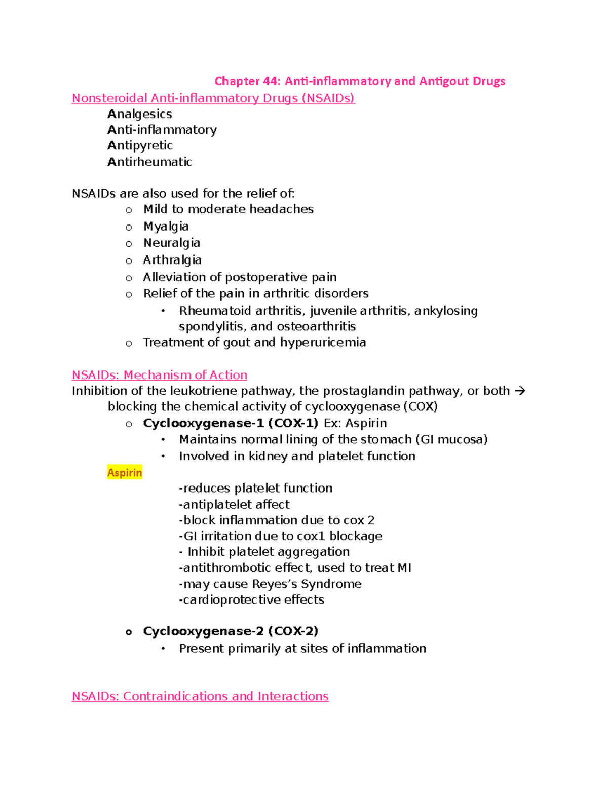 Chapter 44 - Chapter 44: Anti-inflammatory And Antigout Drugs ...