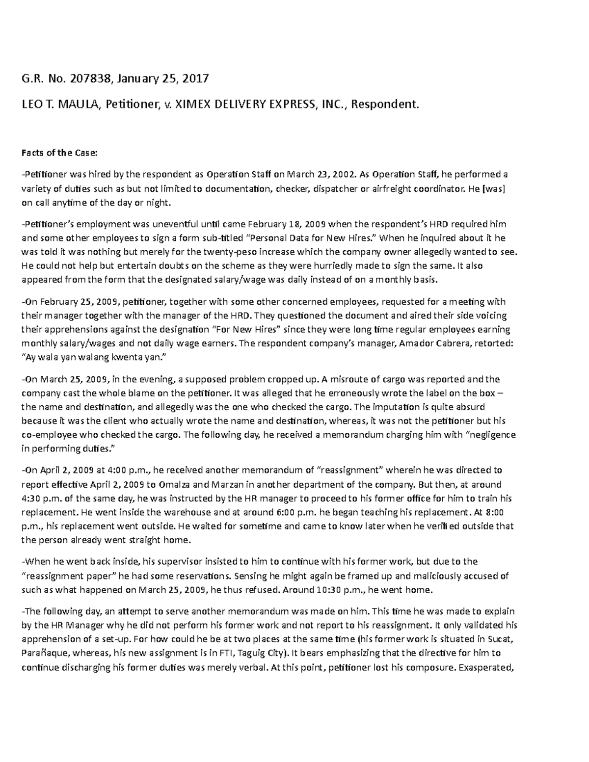 Maula VS Ximex Delivery Case Digest G. No. 207838, January 25, 2017