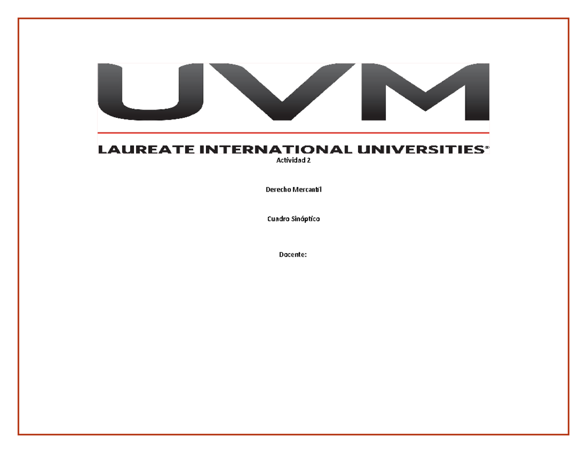 Actividad 2 - Actividad 2 Derecho Mercantil Cuadro Sinóptico Docente ...