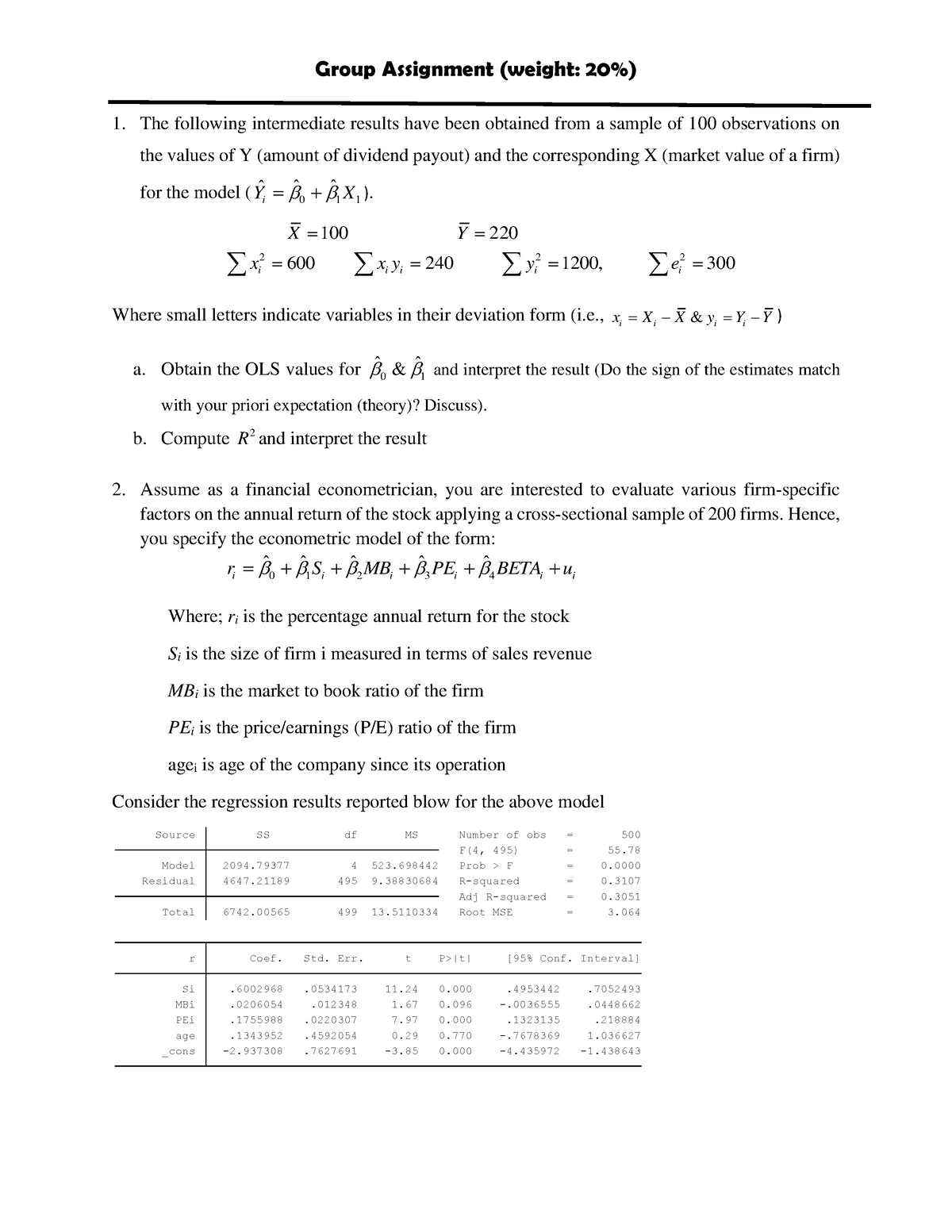 assignment for linear regression