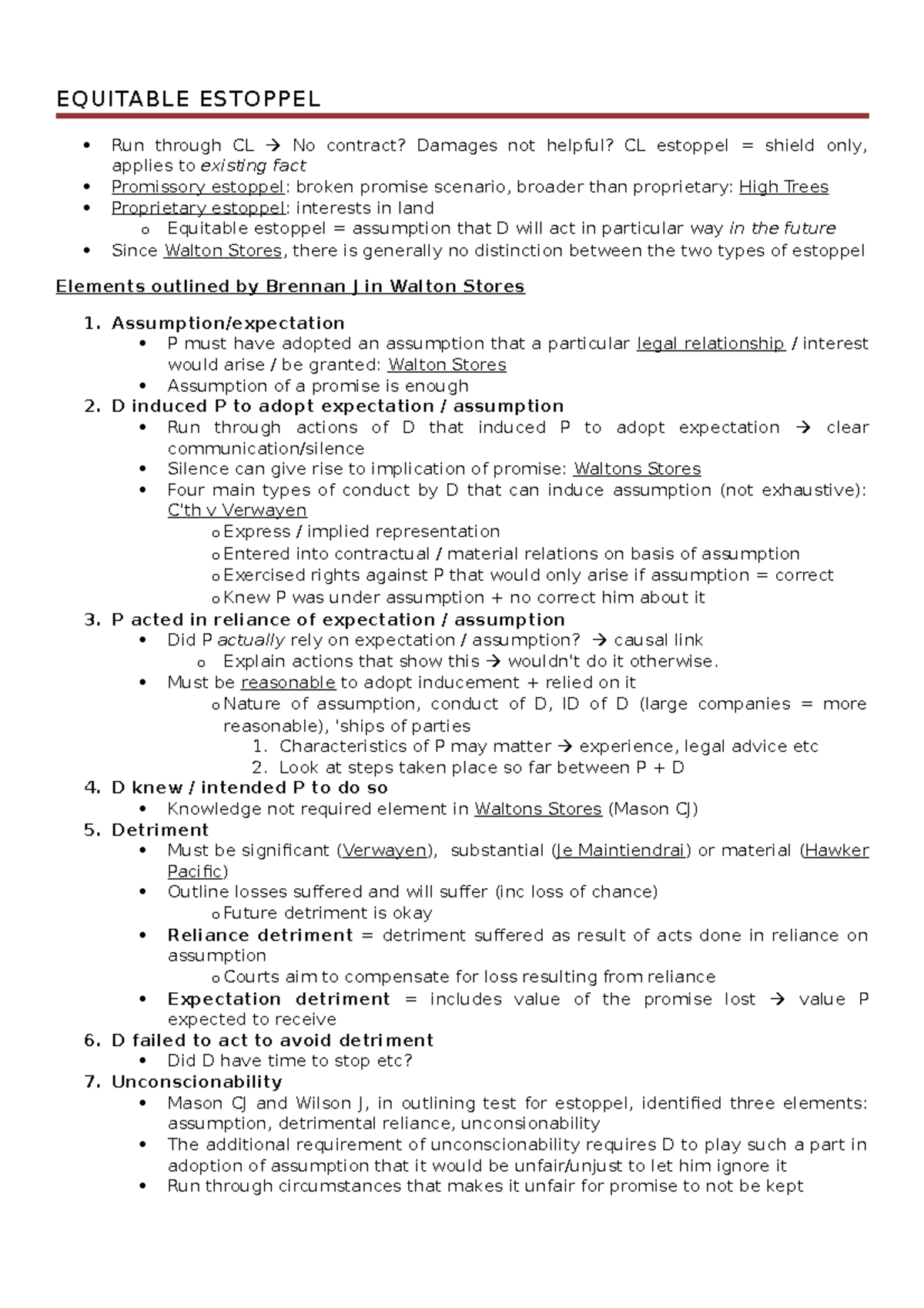 Equity and Trusts Notes 2013 - EQUITABLE ESTOPPEL Run through CL No ...