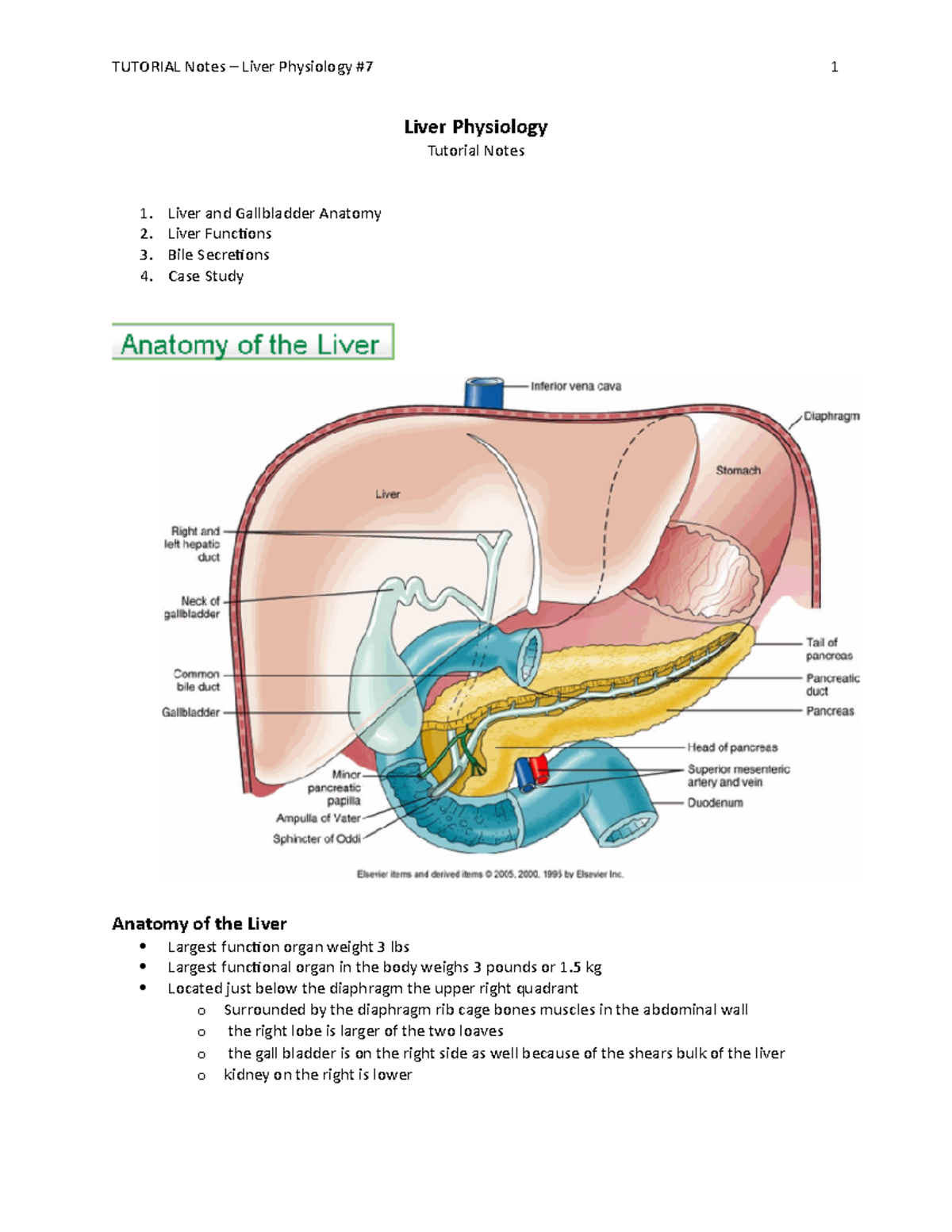 Liver Physiology - Tutorial #7 - TUTORIAL Notes – Liver Physiology #7 1 ...