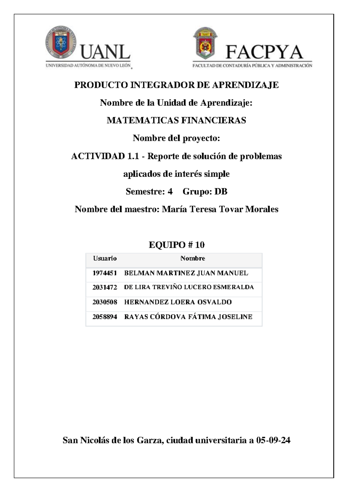 Evidencia 1 MATE FIN - Bbhu - PRODUCTO INTEGRADOR DE APRENDIZAJE Nombre ...