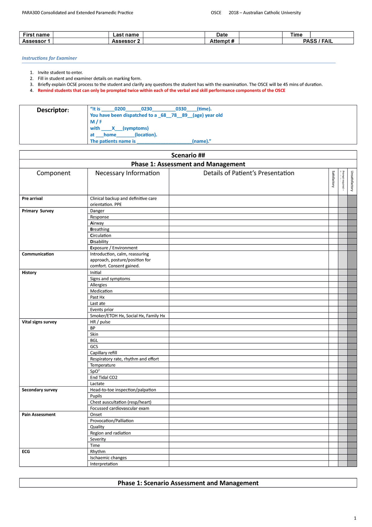 PARA300 OSCE Scenario - Marking Rubric Final (for students) - PARA300 ...