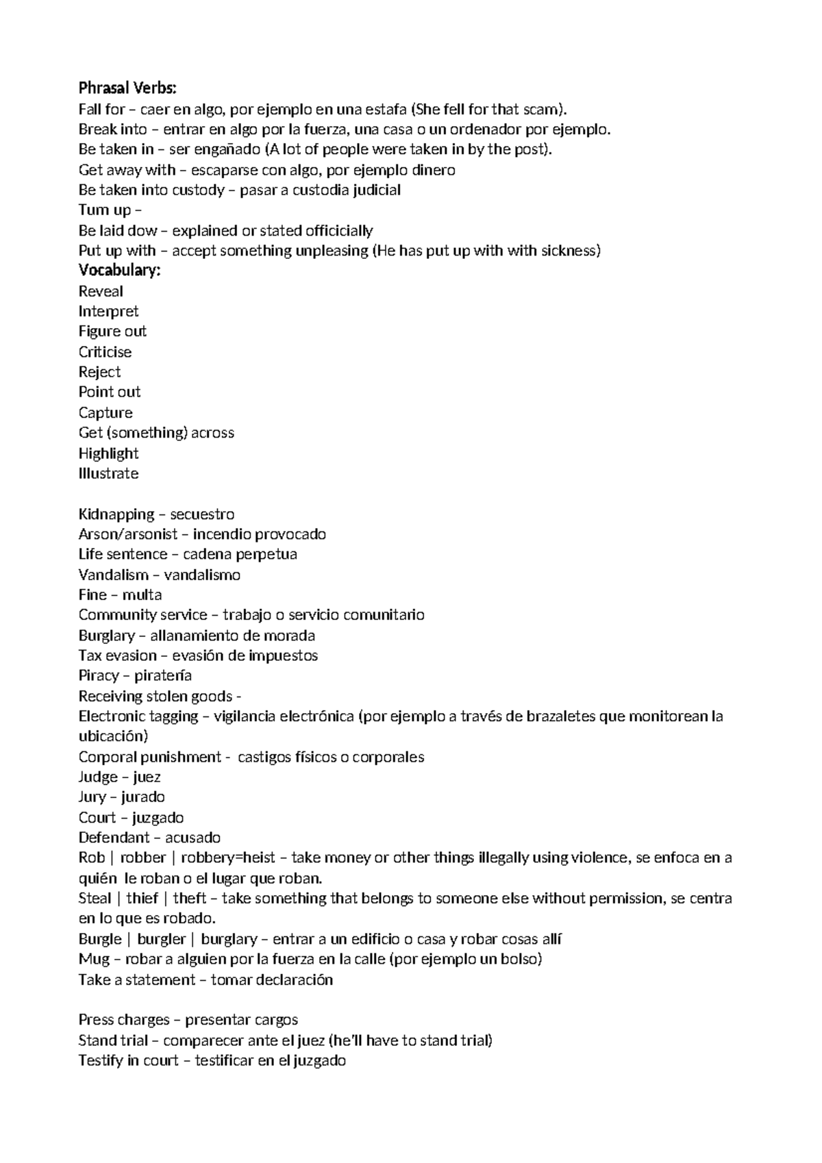 Repaso 1o Examen 3o Trim Phrasal Verbs Fall For Caer En Algo Por Ejemplo En Una Estafa 5076