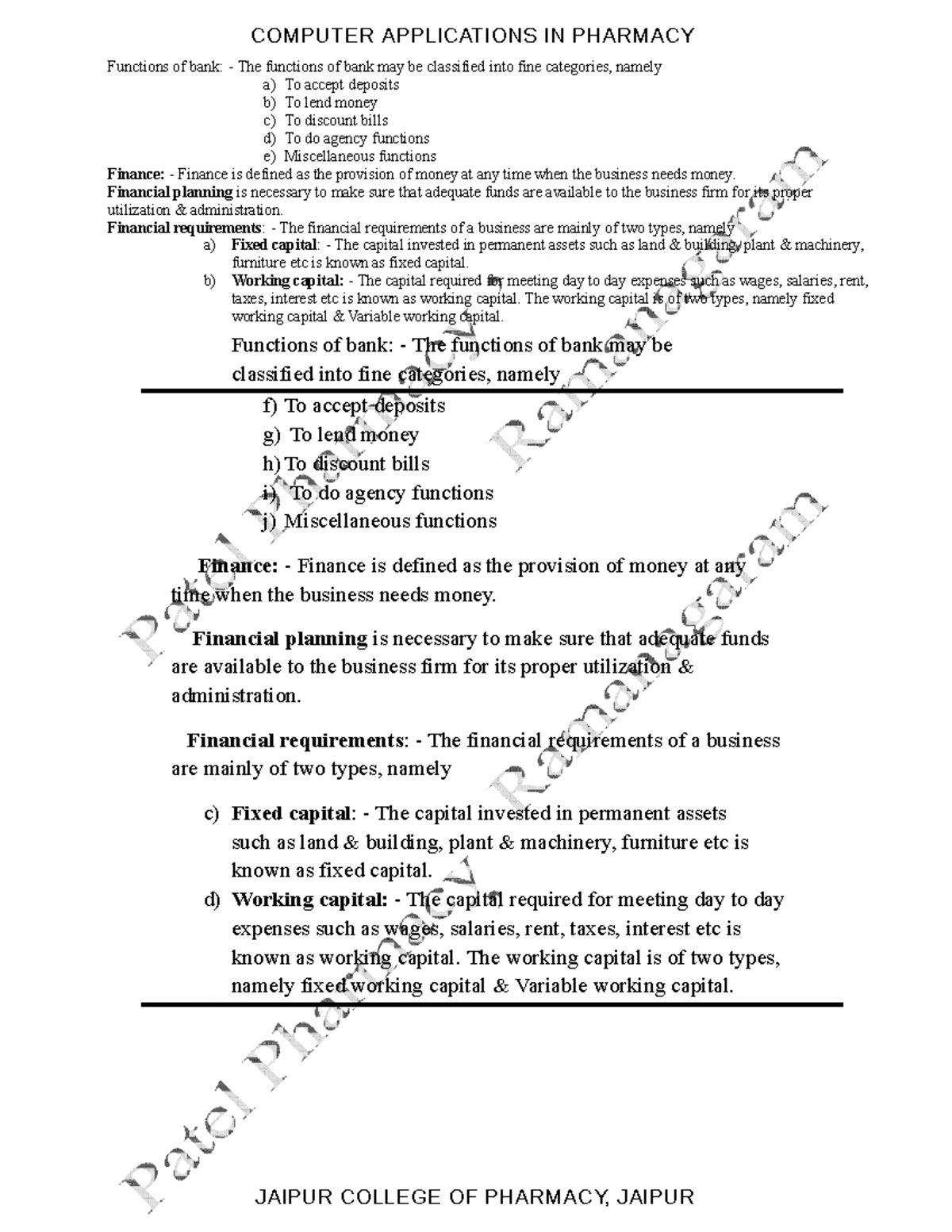 Computer Applications in Pharmacy Unit III Notes - Functions of bank ...