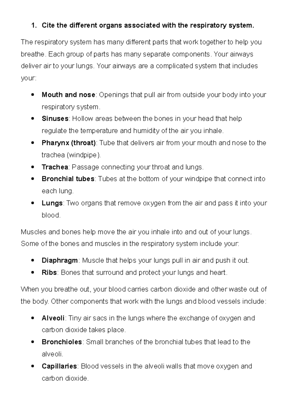 anatomy and physiology - 1. Cite the different organs associated with ...