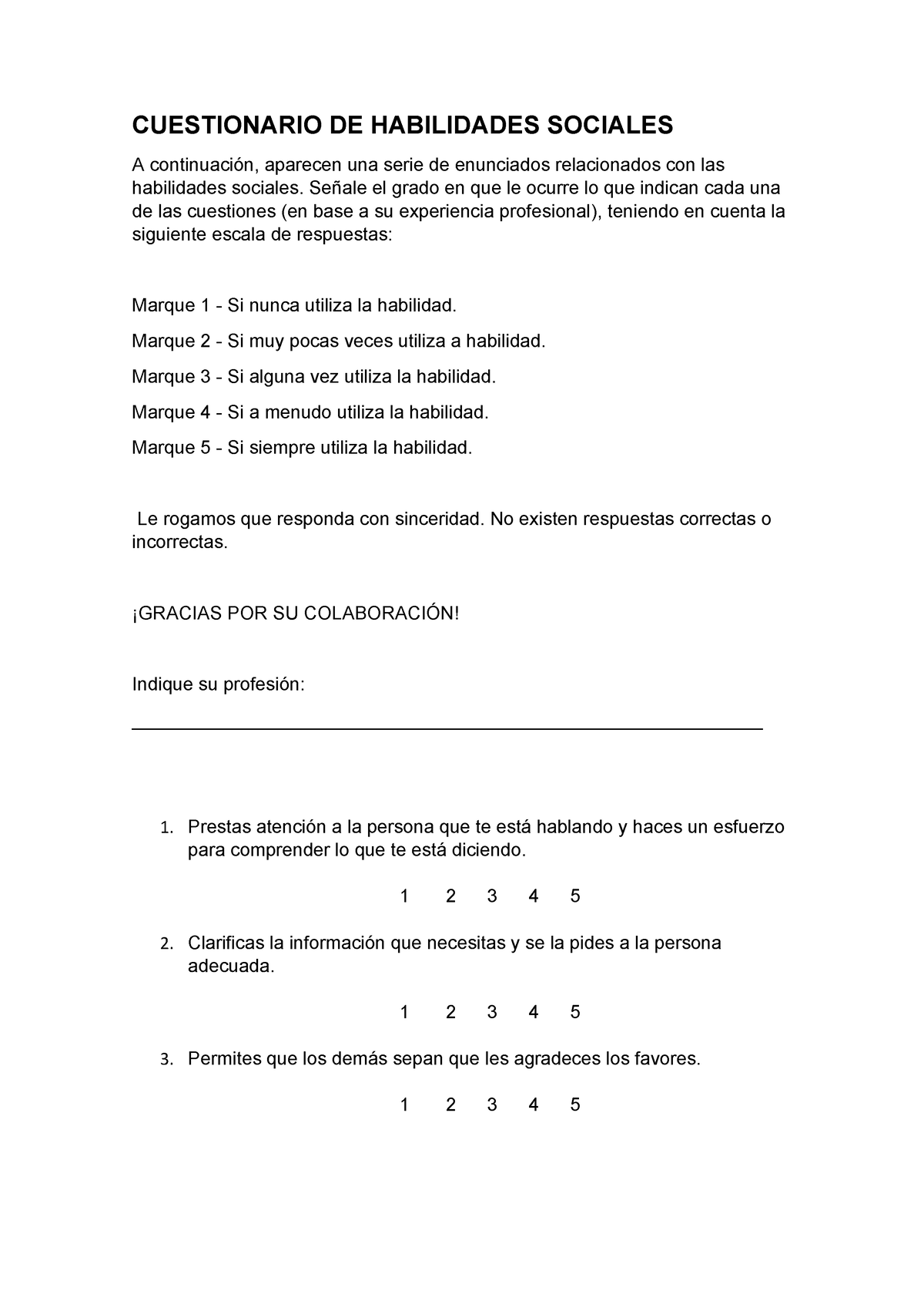 Cuestionario De Habilidades Sociales Intervención Contextos Servicios Sociales Cuestionario 5263