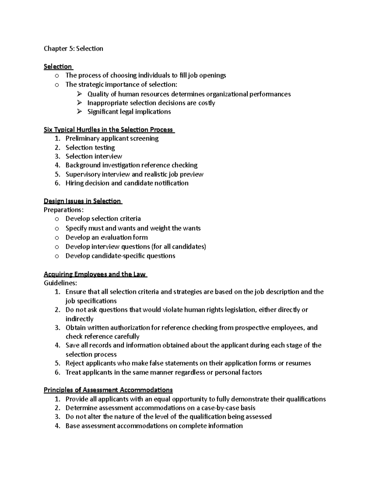 Chapter 5 - Lynn McAuliffe - Chapter 5: Selection Selection o The ...