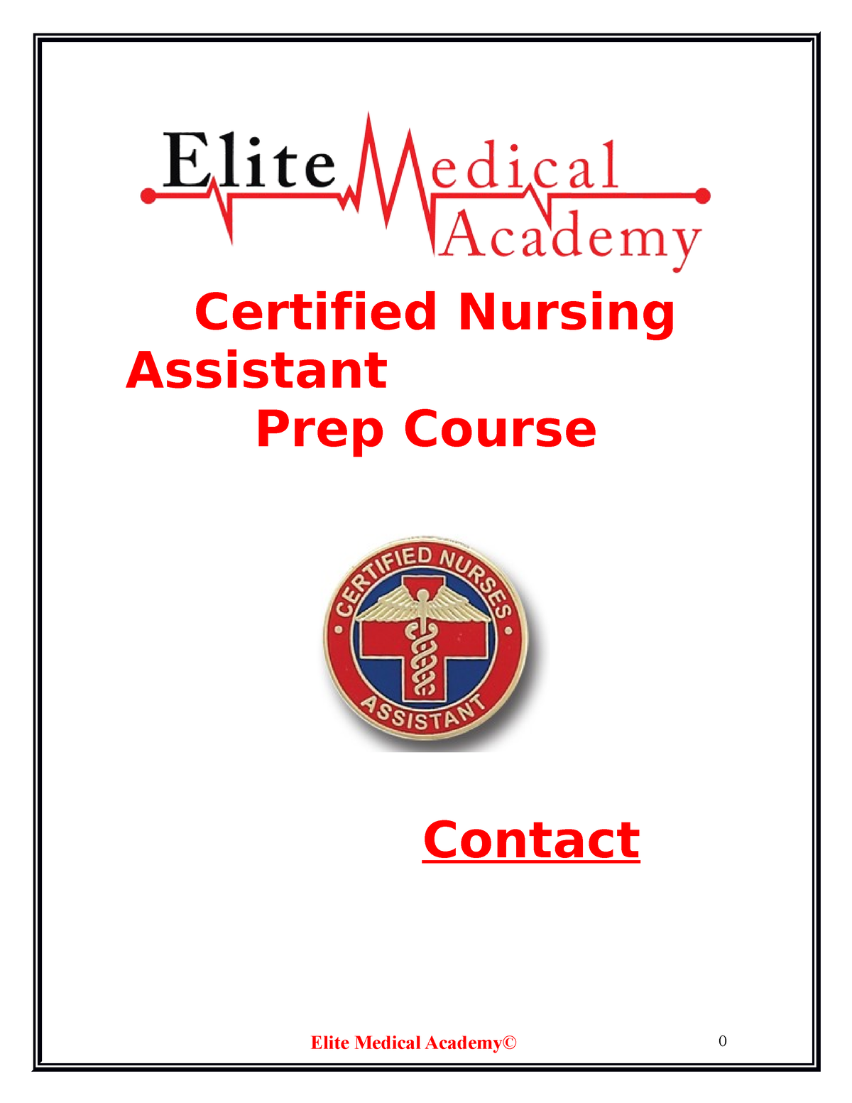 Elite CNA BOOK notes Certified Nursing Assistant Prep Course