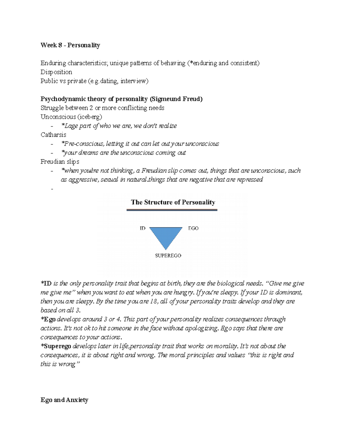 Week 8 Personality - Extra notes to help better understand - Week 8 ...