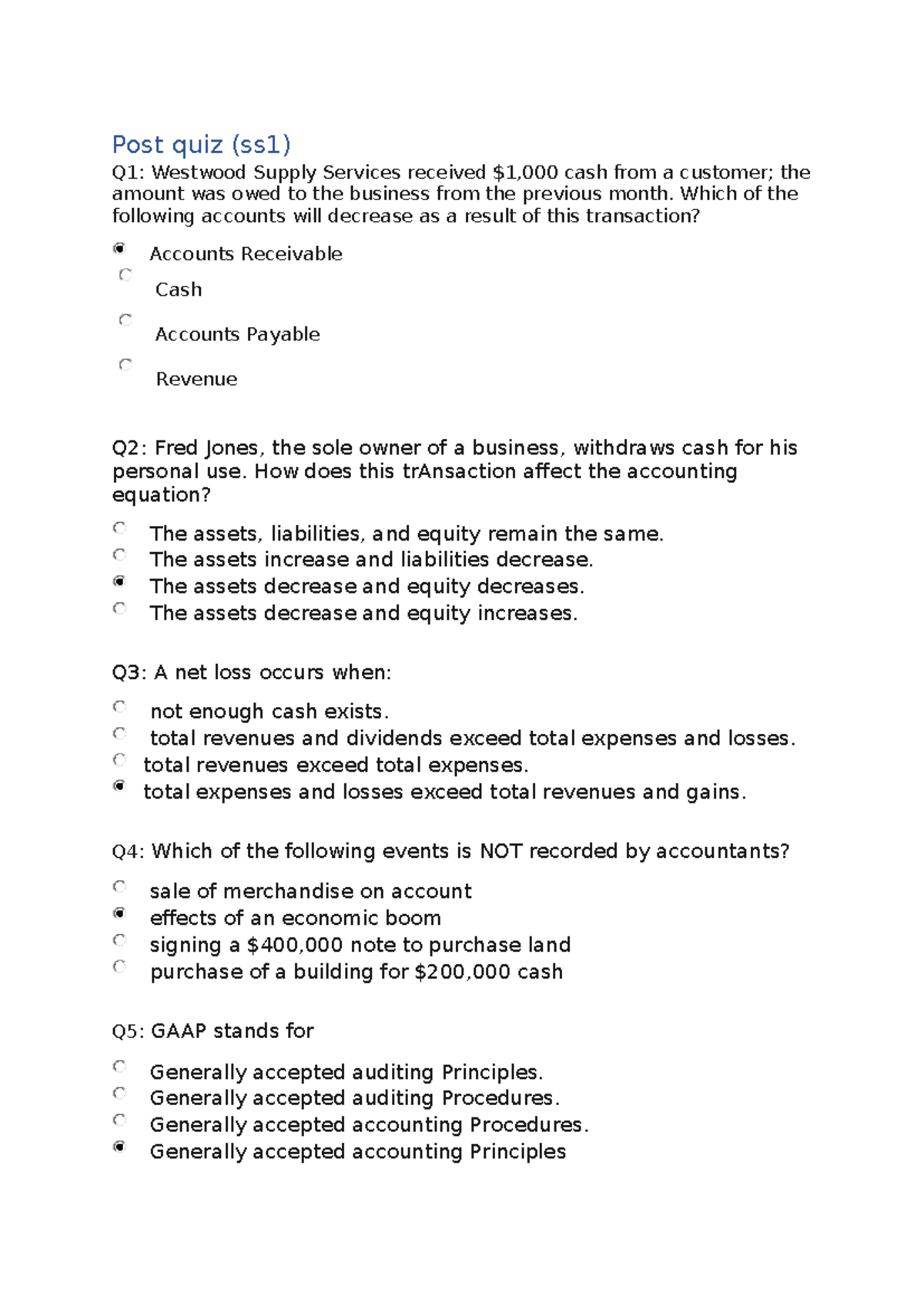 Post quiz Which of the following accounts will decrease as a result