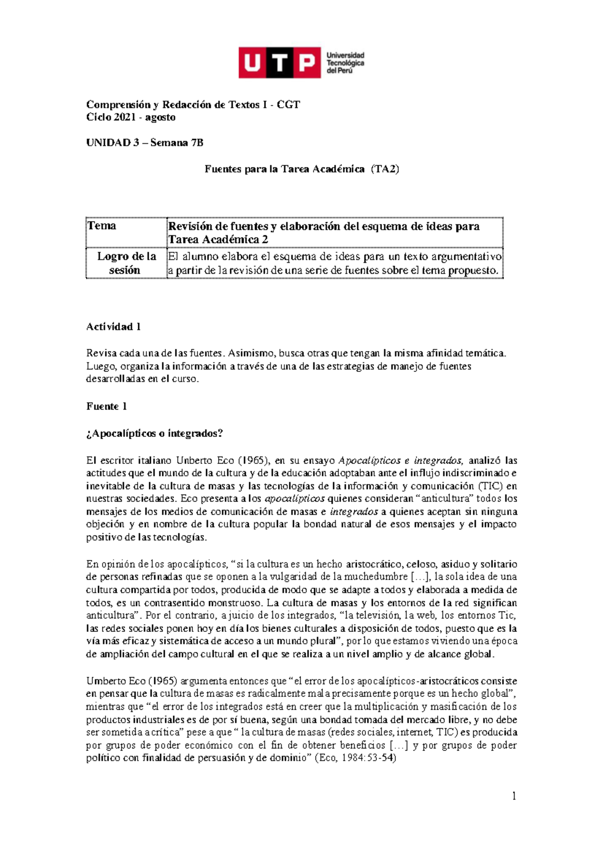 CRT1-CGT Consigna Y Fuentes Para La TA2 Marzo 2021 - Comprensión Y ...