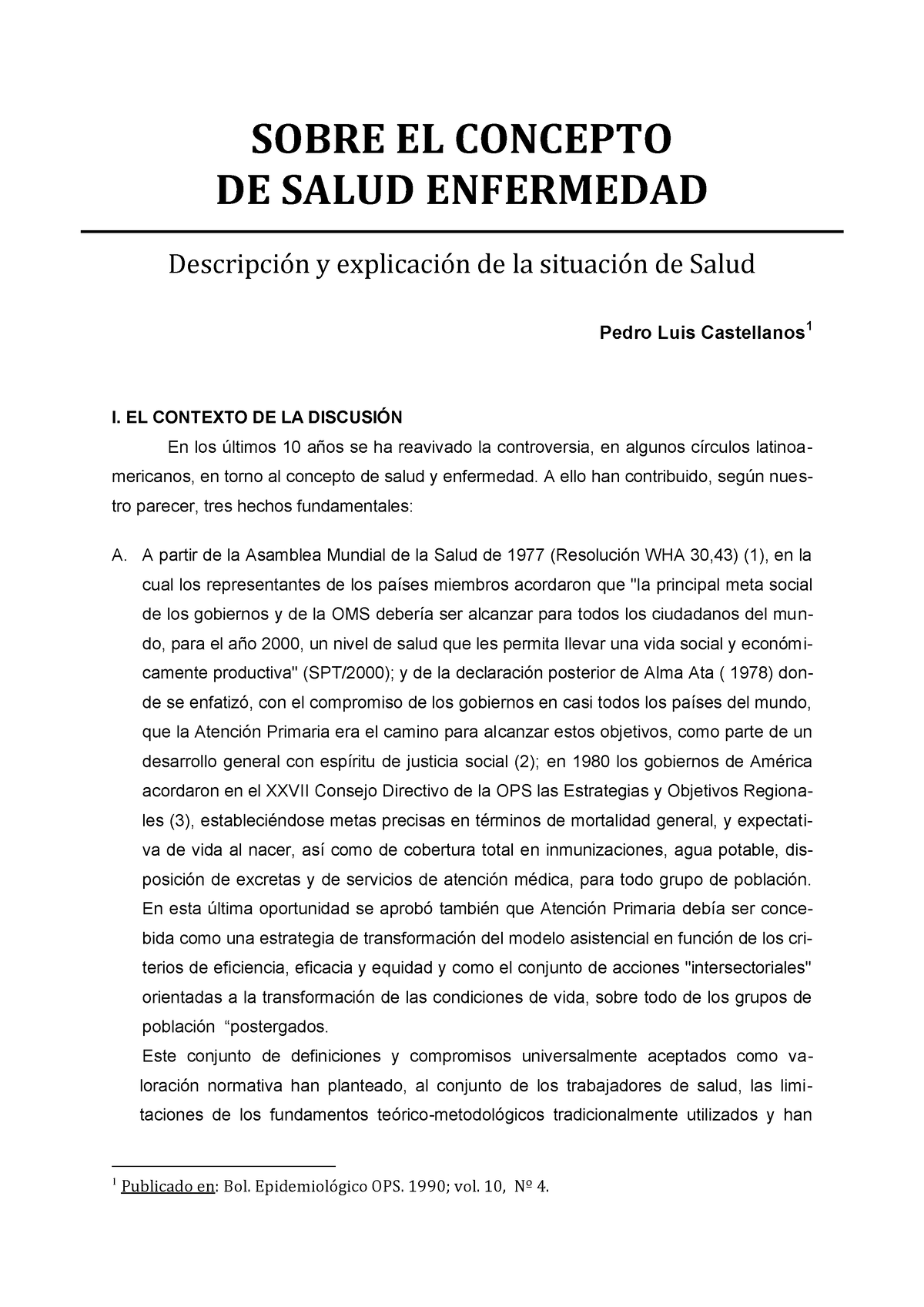 Castellanos, P. L. Concepto Salud-Enfermedad - SOBRE EL CONCEPTO DE SALUD  ENFERMEDAD Descripción y - Studocu