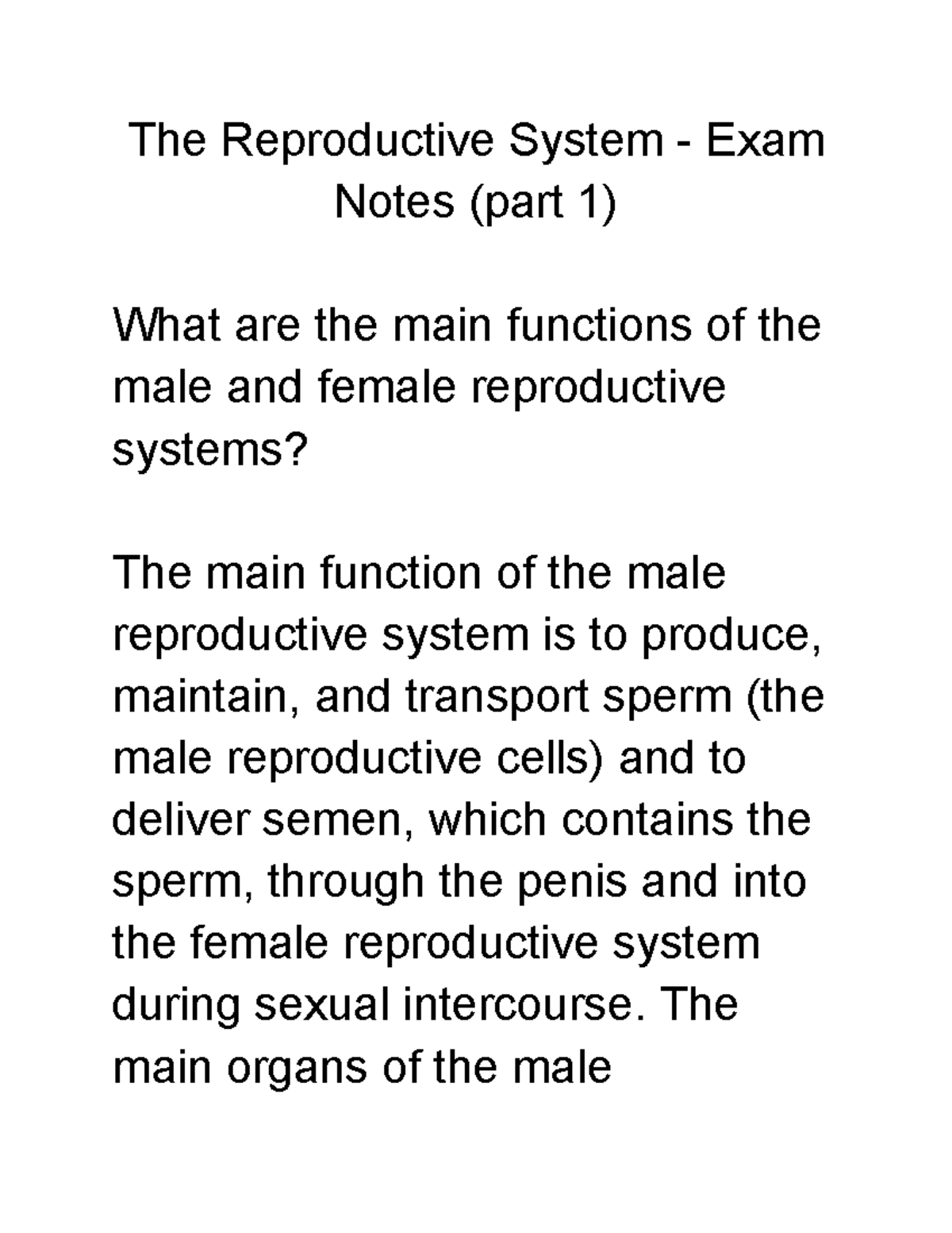 The Reproductive System - Exam Notes (part 1) - Google Docs - The ...