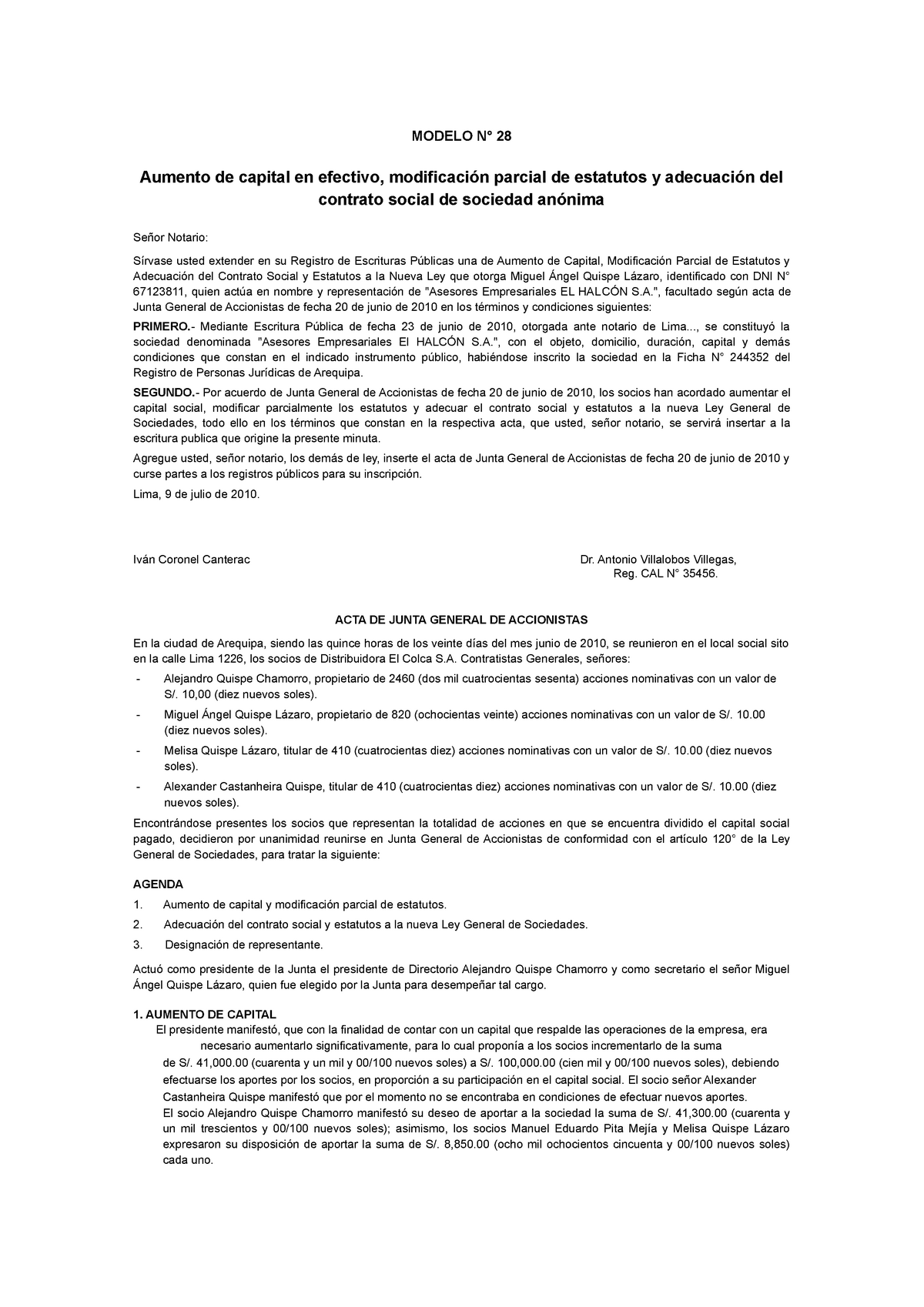 Aumento DE Capital - CONTABILIDAD - MODELO N° 28 Aumento de capital en  efectivo, modificación - Studocu